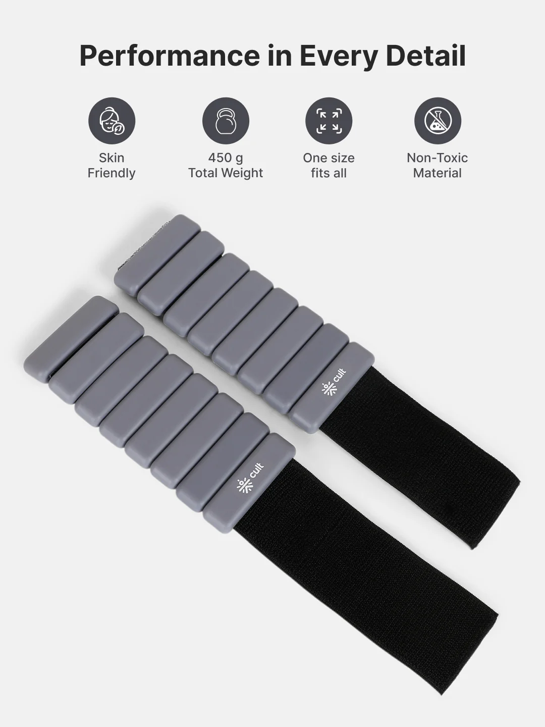 Adjustable Ankle and Wrist Weights (225 g x 2) pair with Removable 20 g Slots Grey Lightweight Fitness Weights for Walking, Yoga & Pilates - Image 3