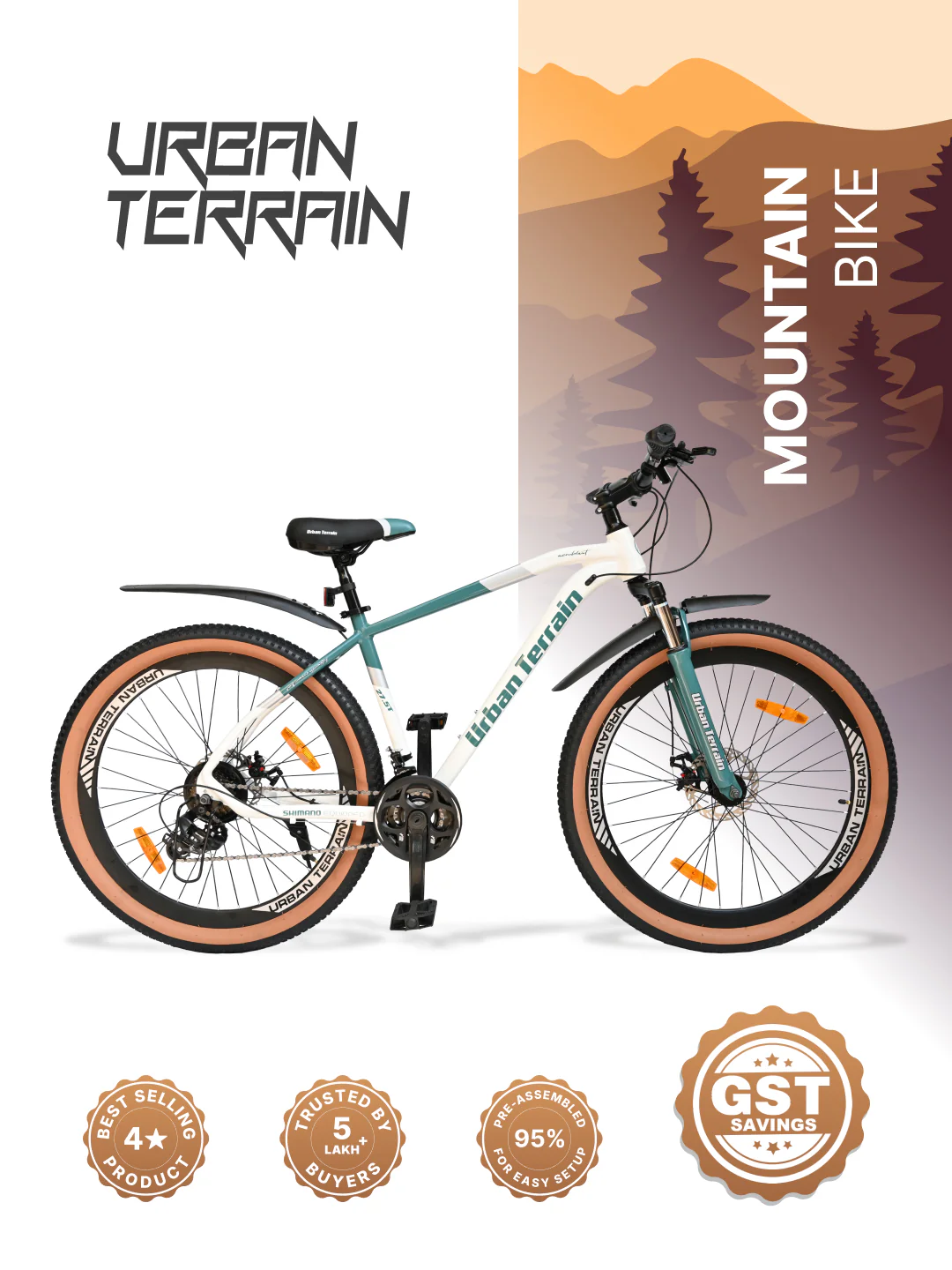Aeroblast Mountain Bike Alloy Frame 21 Speed Cycle 27.5 inch With Front Suspension, Triple Wall Rim and Dual Disc Brakes, Ideal For 5.2 ft to 6 ft, 15+ Years, Unisex (WhiteBlue)