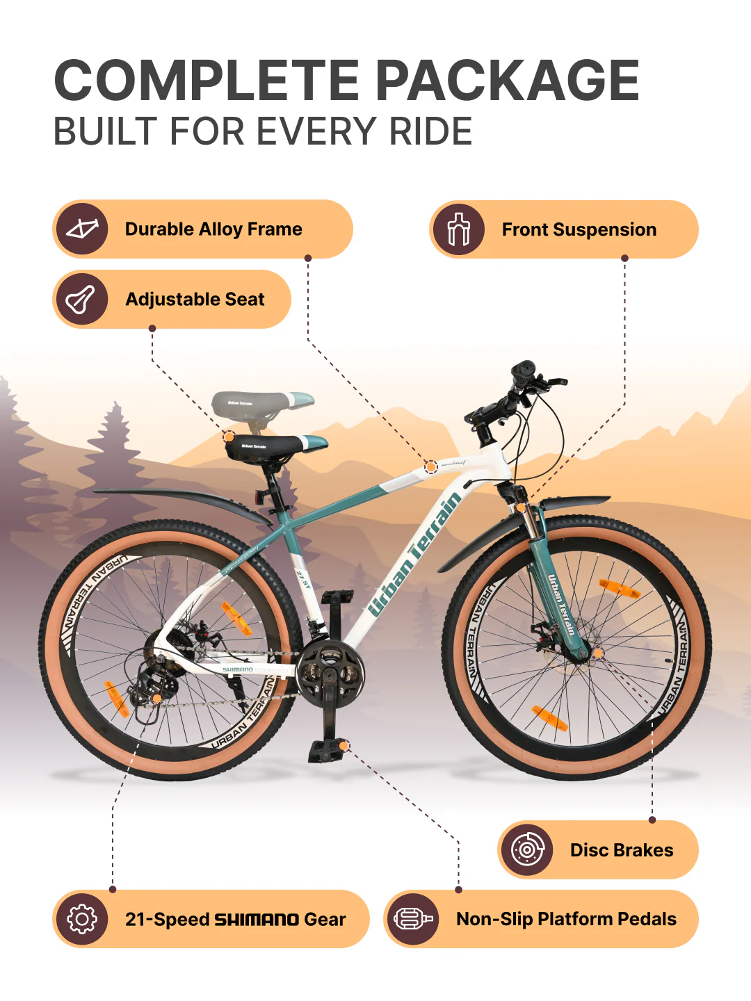 Aeroblast Mountain Bike Alloy Frame 21 Speed Cycle 27.5 inch With Front Suspension, Triple Wall Rim and Dual Disc Brakes, Ideal For 5.2 ft to 6 ft, 15+ Years, Unisex (WhiteBlue) - Image 2