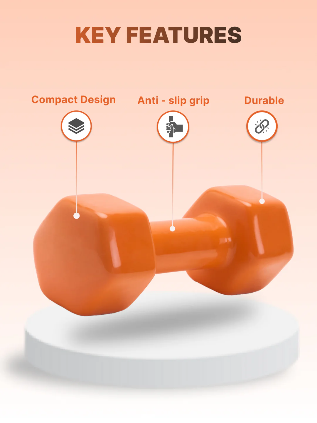 Cult 3KGx2 Vinyl Dumbbells For Home & Gym Exercises (Orange) - Image 2