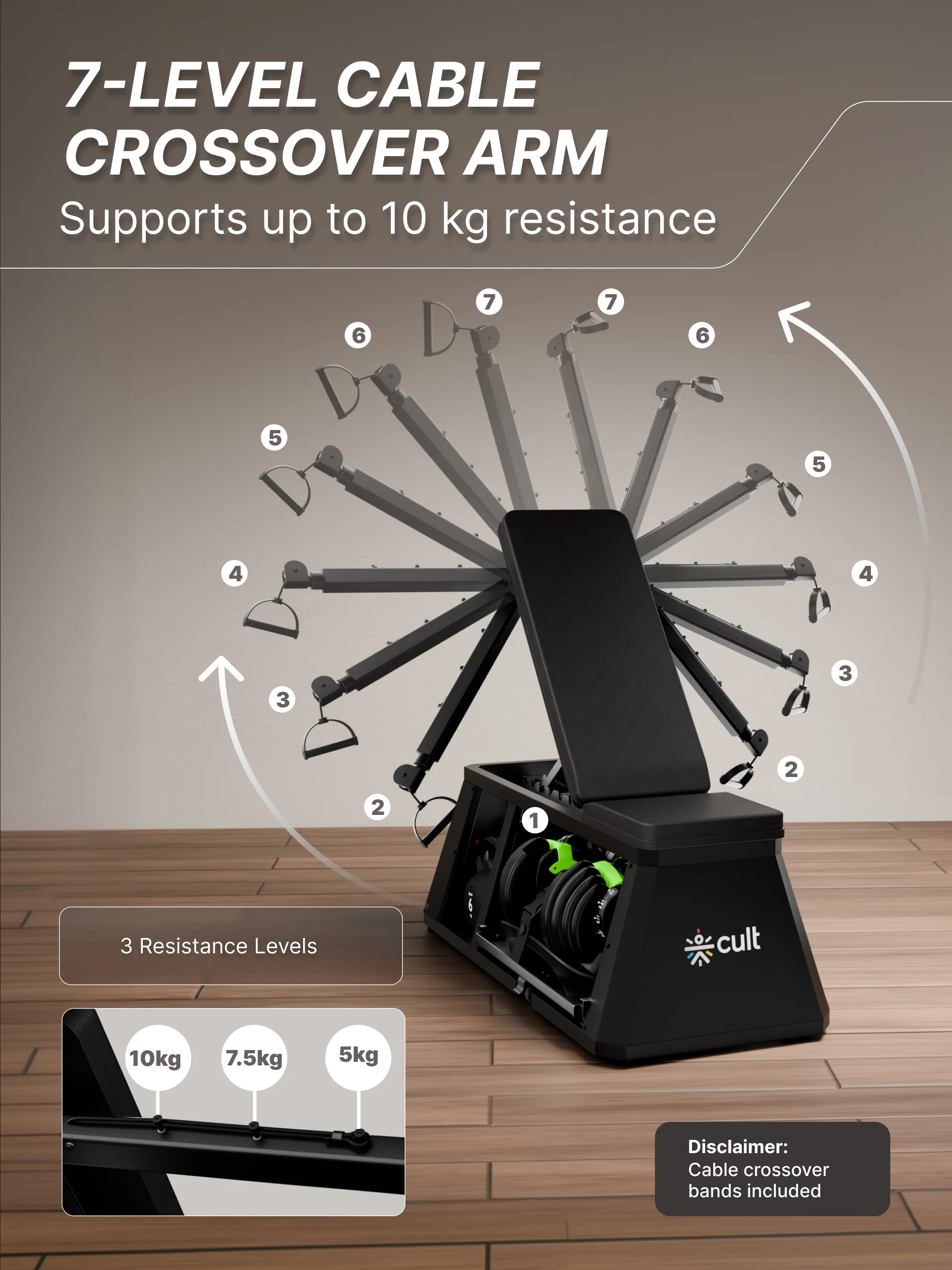 Cult 4 in 1 Multi Home Gym with Cable Crossover, Adjustable Bench, Dumbbell & Weights Storage Rack | 300 Kg Capacity | 8-Level Incline/Decline | 3 Resistance Levels | Perfect for Home Gym (with 6 months extended warranty) - Image 5