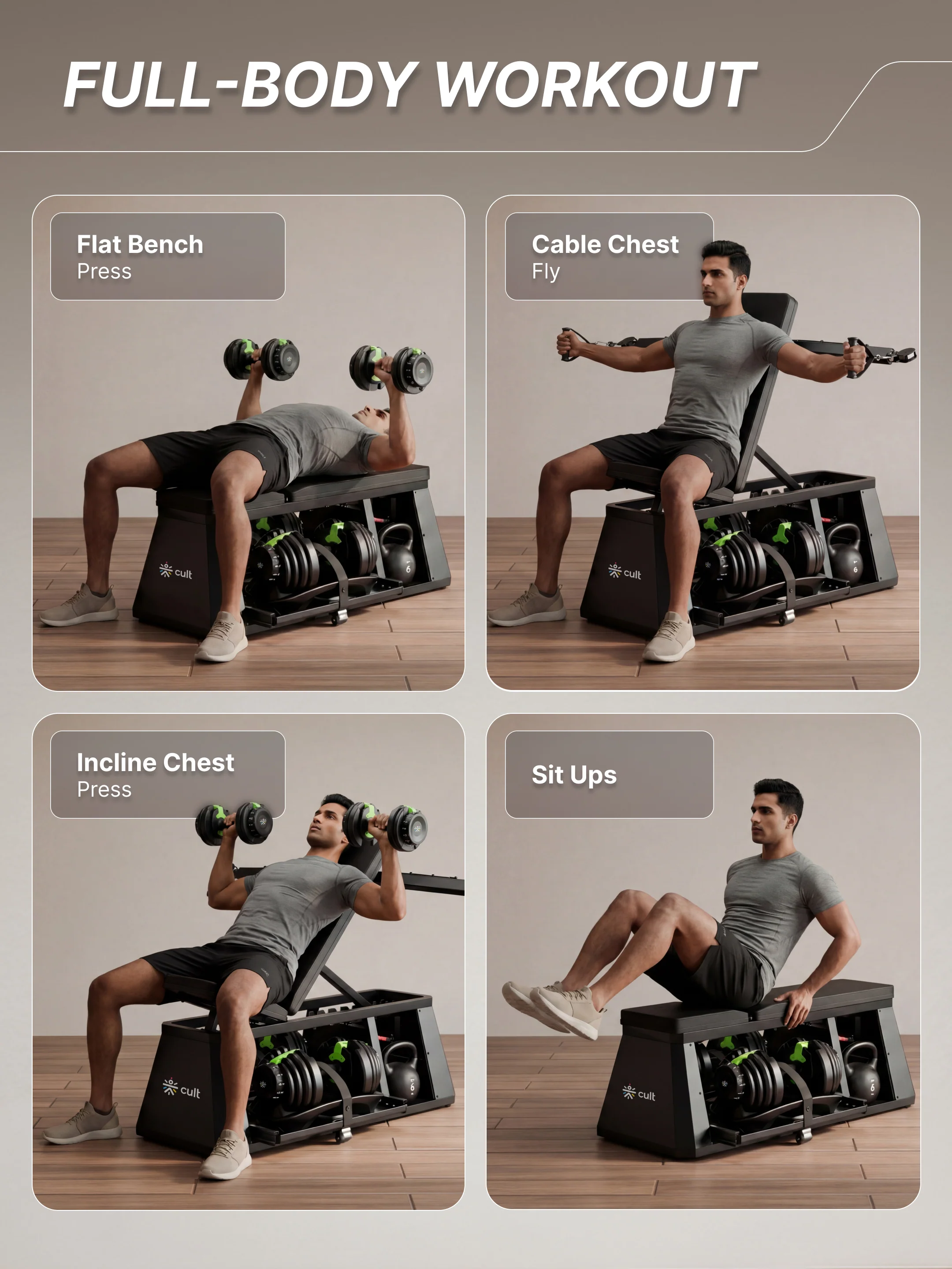 Cult 4 in 1 Multi Home Gym with Cable Crossover, Adjustable Bench, Dumbbell & Weights Storage Rack | 300 Kg Capacity | 8-Level Incline/Decline | 3 Resistance Levels | Perfect for Home Gym (with 6 months extended warranty) - Image 7