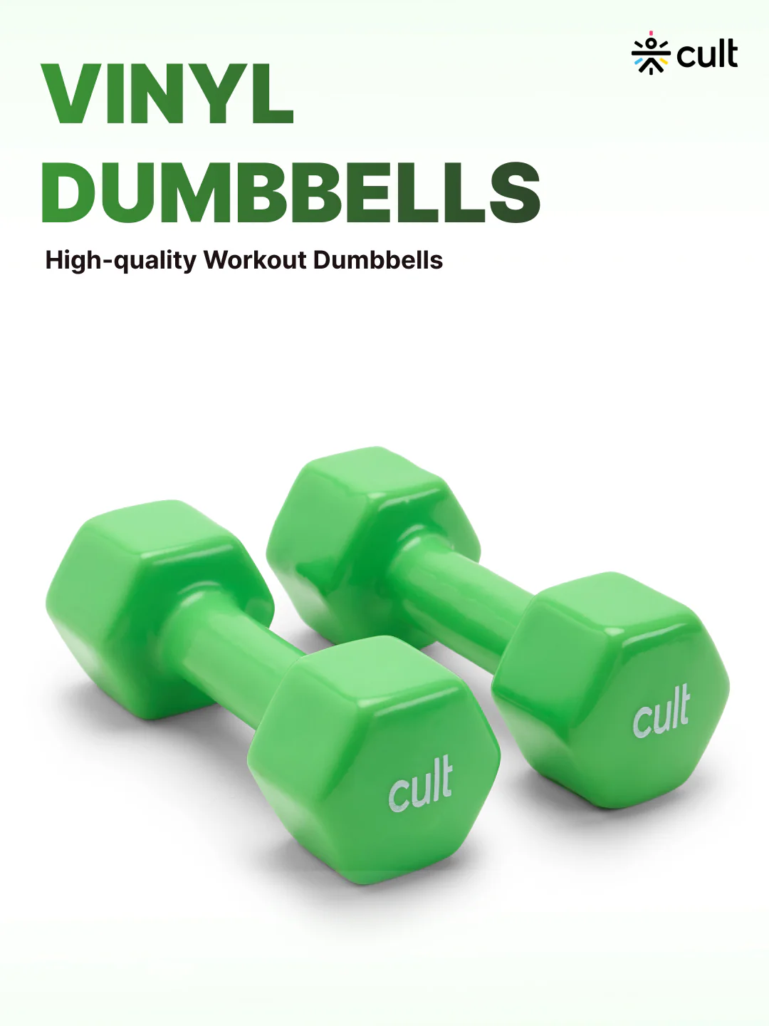 Cult 4KGx2 Vinyl Dumbbells For Home & Gym Exercises (Green) - Image 2