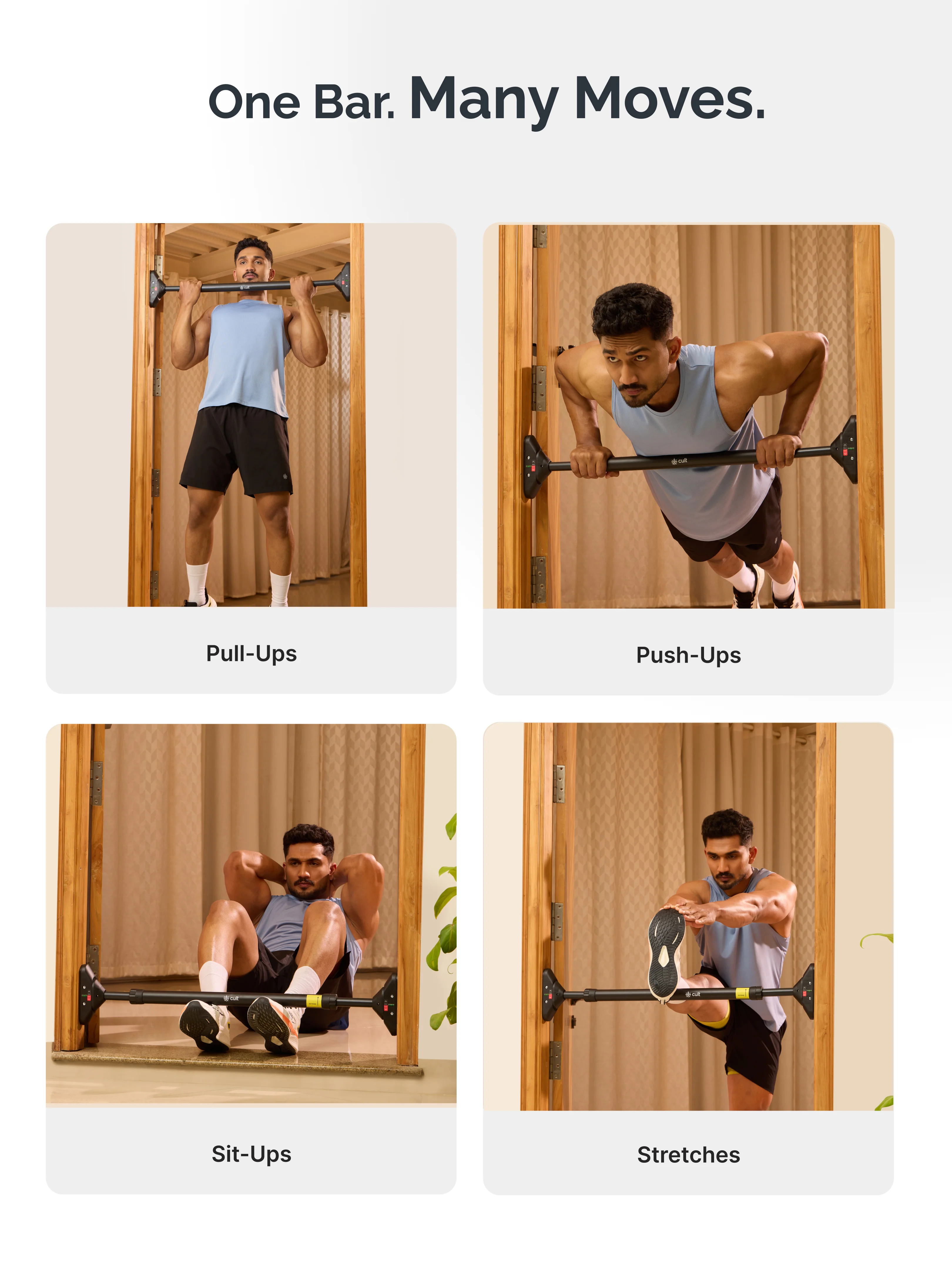 Cult Adjustable Pull-Up Bar for Doorway | Heavy-Duty Steel | Multi-Grip Home Gym Bar for Pull Ups, Chin Ups & Core Workout | Weight capacity upto 200 kg - Image 7