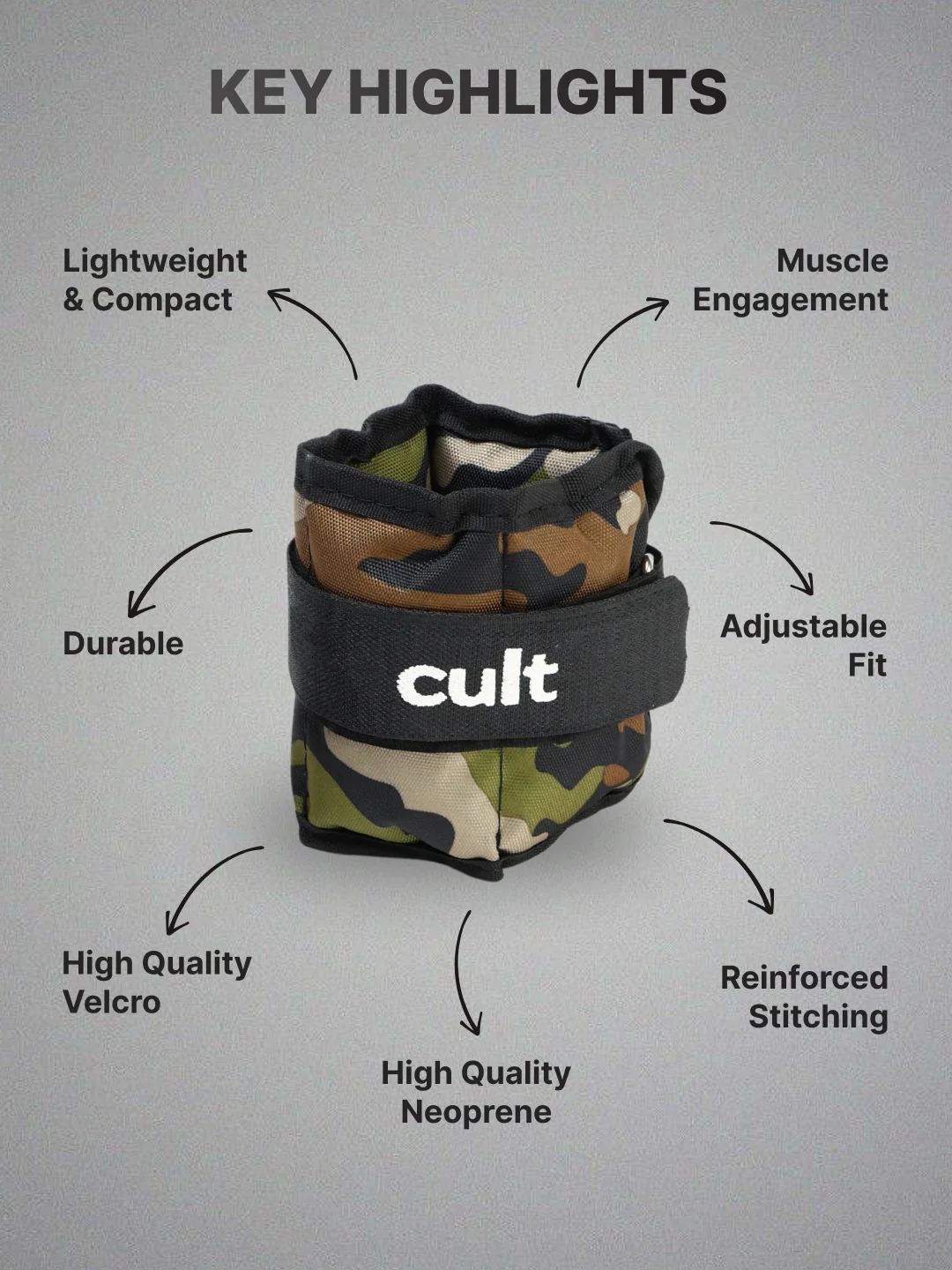 Cult Ankle Weight Bands (Camouflage) | For Gym and Training Resistance Bands for Men & Women | Wrist Ankle | Fitness Band | Finest-Quality | Fixed Weight | Multi-Purpose (0.5 kg X 2) - Image 3