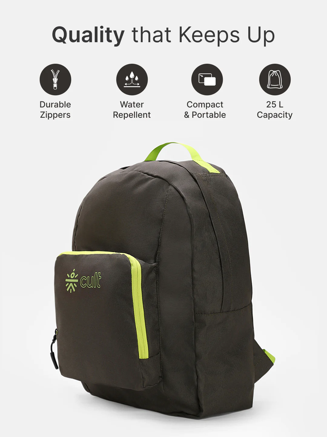 cult Foldable Backpack 25L Olive - Image 3