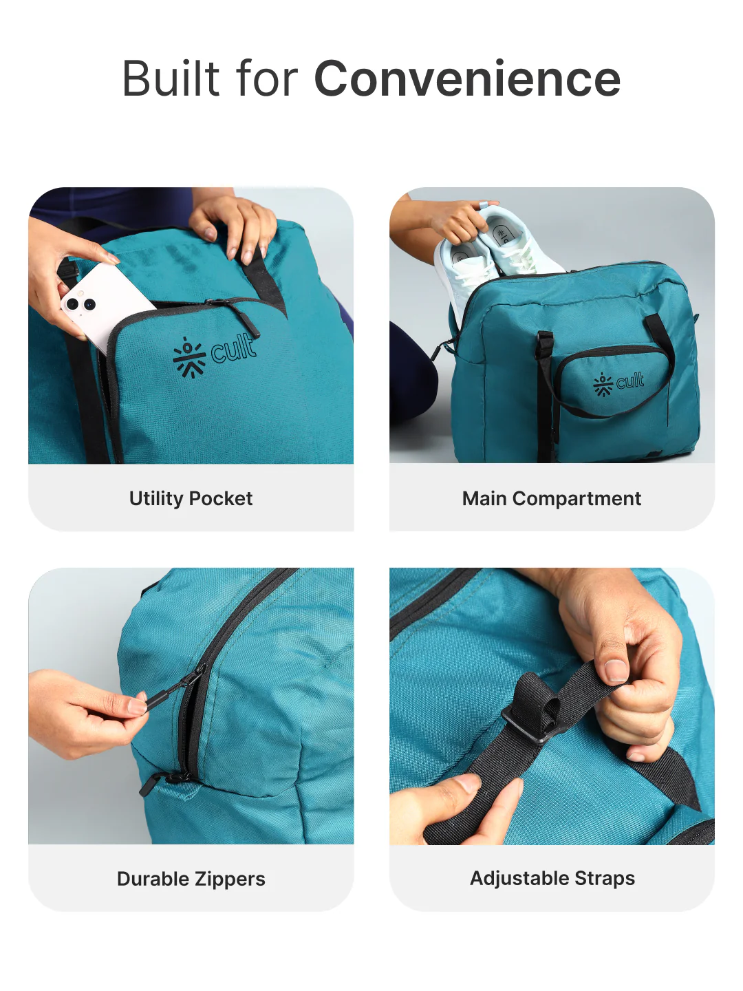 cult Foldable Duffle Bag 30L Teal - Image 4