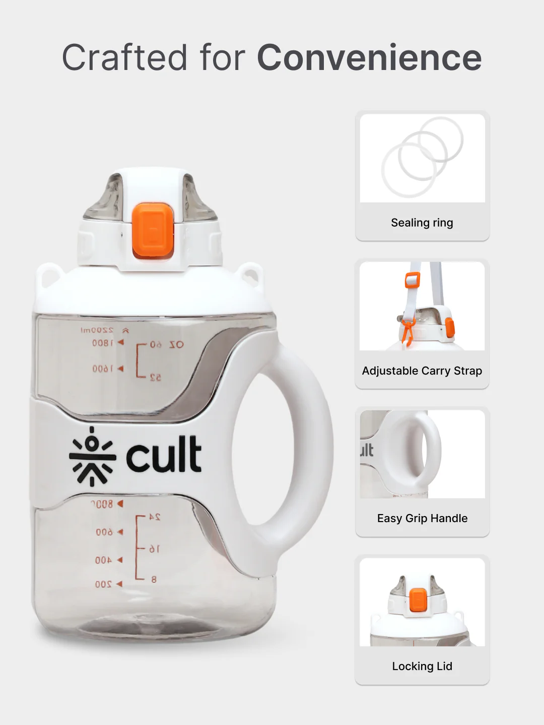 cult Gallon Bottle 2.2L Unisex White - Image 3