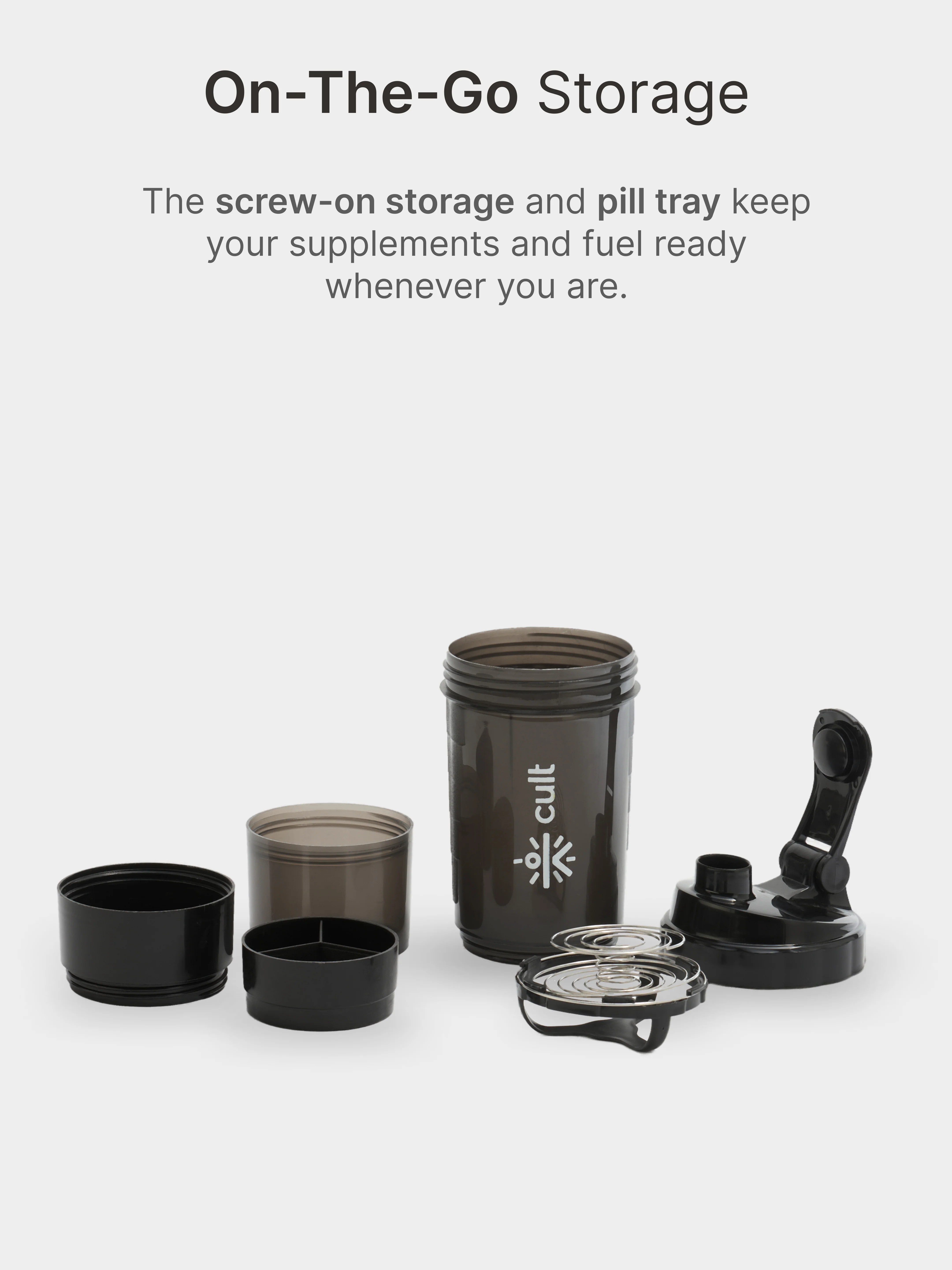 Cult Gym Bag 12L Grey with Black Shaker Bottle 550ml Black - Image 7