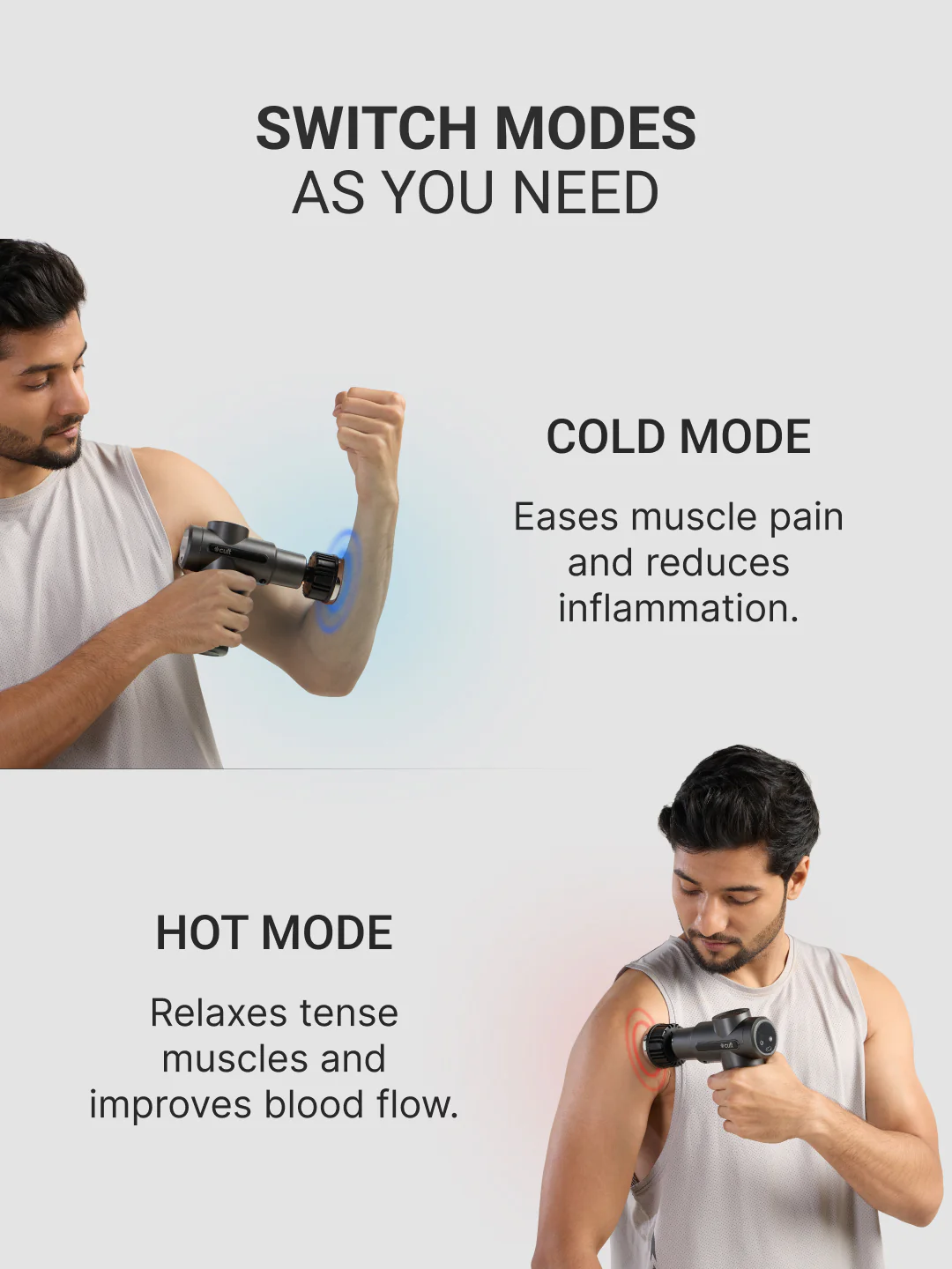 Cult Impact Edge Deep tissue massage gun, Dual Hot and Cold therapy head, 3 Hour long battery, 6-speed intensity, Silicone round head, Full body gun massager machine - Image 4