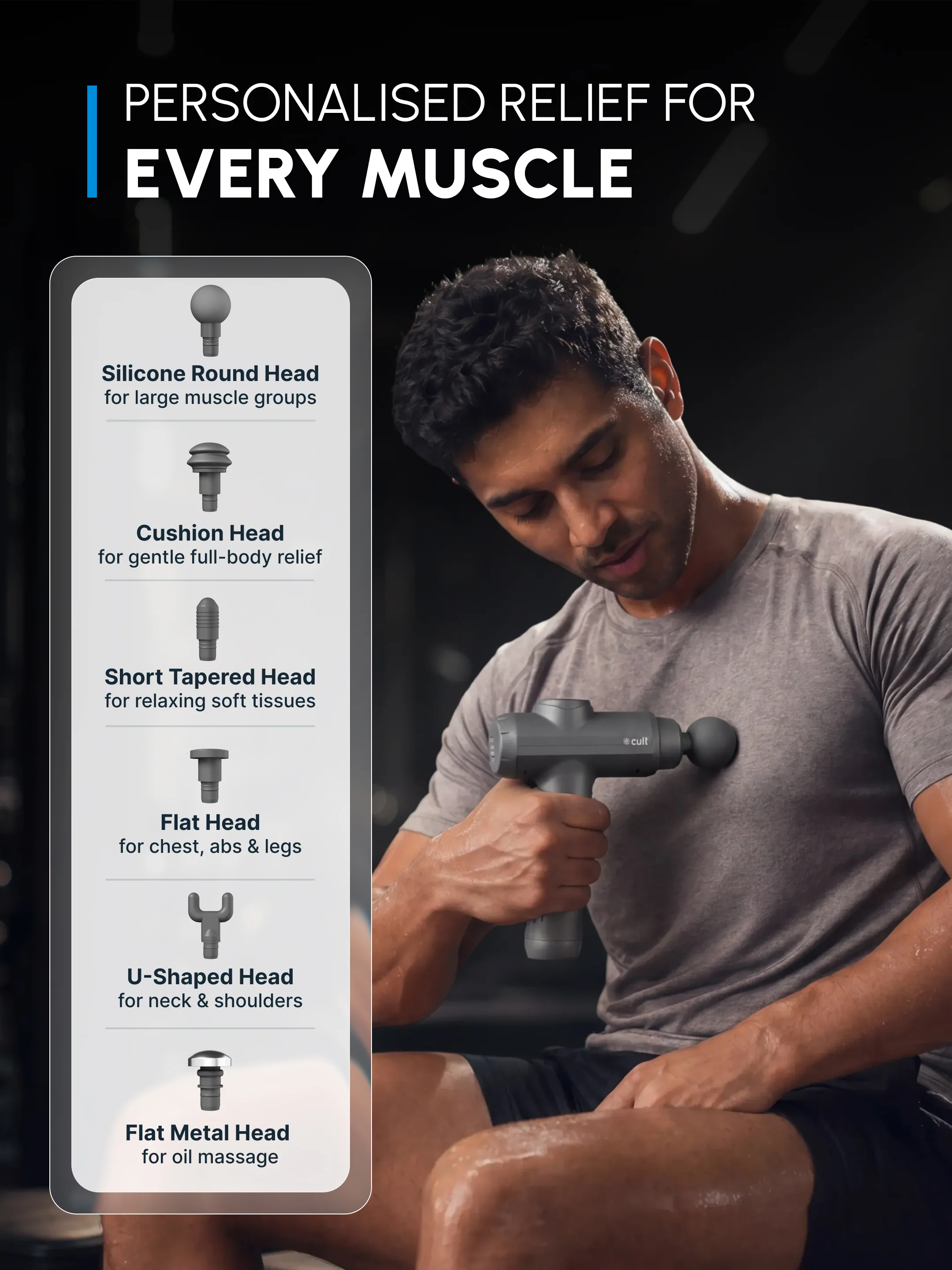 CULT Impact MAX Deep Tissue Massage Gun for Muscle Recovery & Pain Relief | 40W Copper Motor, 6 Speed Levels, 6 Massage Heads, 5-Hour Battery | Full Body Percussion Massager for Gym, Fitness & Athletes - Image 6