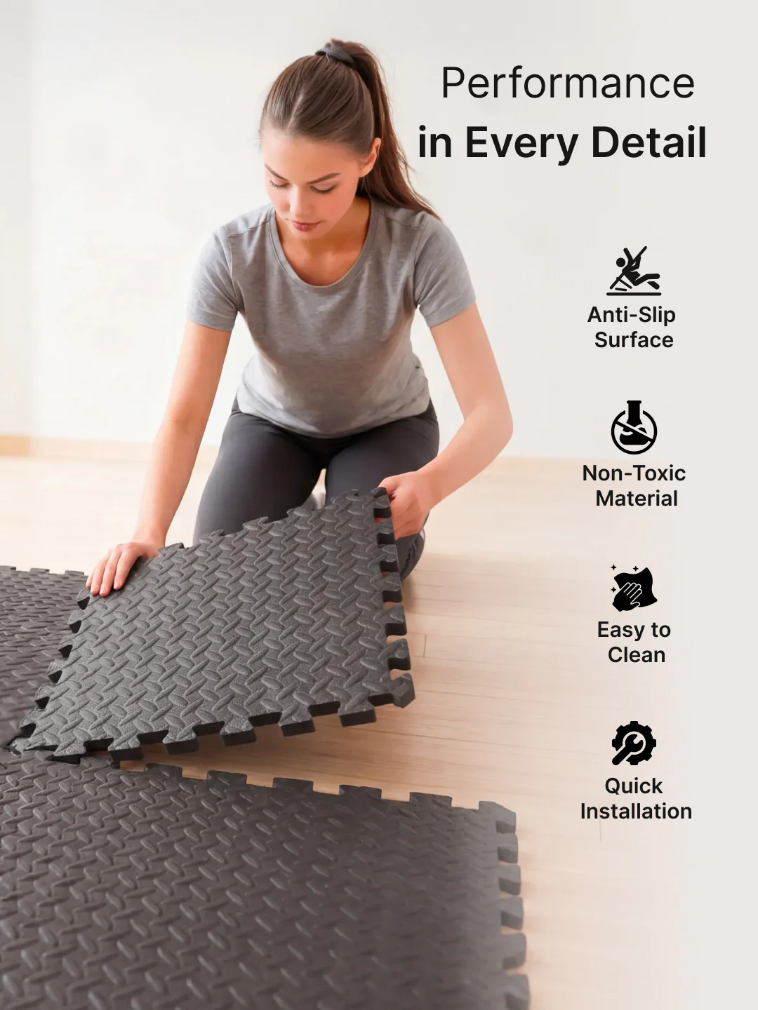 cult Interlocking Workout Mat Tiles Shock-Absorbing, Anti-Slip, Protective Gym Flooring for Home & Fitness Equipment Cushioned, Water-Resistant, Easy to Assemble Black - Image 3