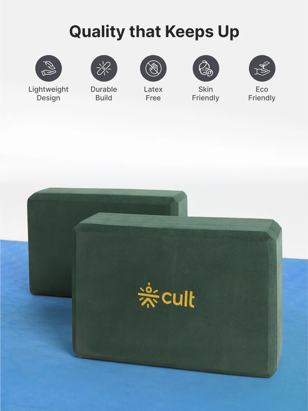 cult Mindful Movement Yoga Kit - Yoga Mat TPE 6mm Green Alignment ,Yoga Block Green Pair of 2 & Yoga Belt Black - Image 2