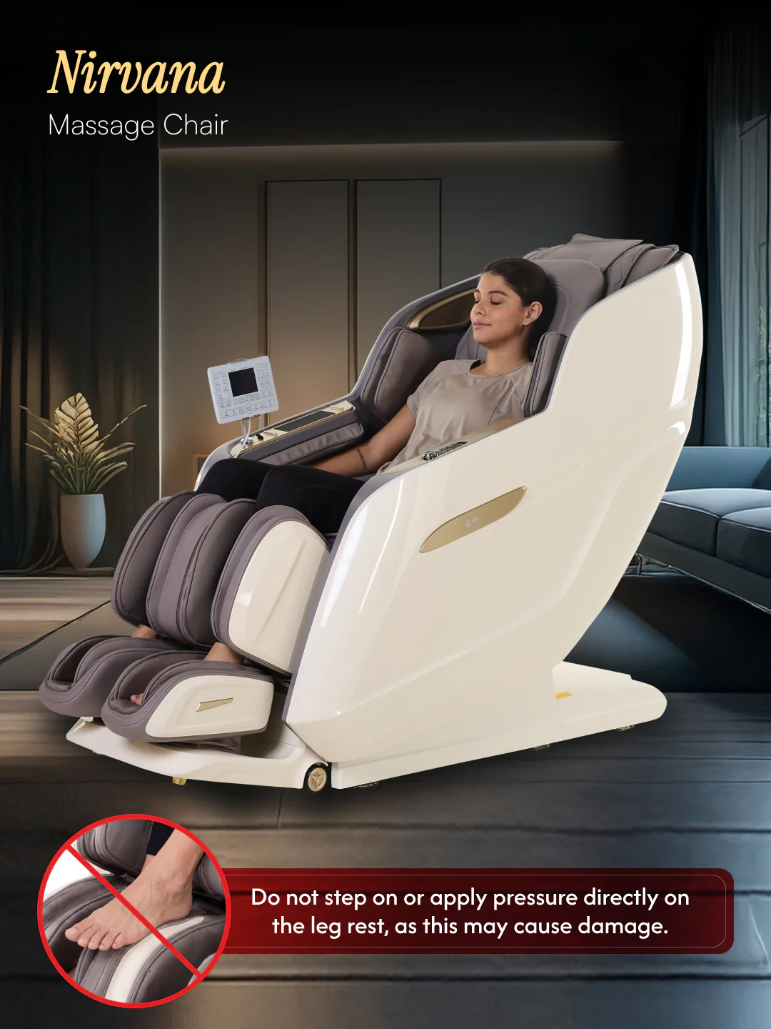 Cult Nirvana Advanced 4D Massage Chair with Leg Massager | Extended SL Track | 22 Auto Programs | Waist Heating | Zero-Gravity | AI Voice Control (Beige & White) - (6 Months extended Warranty) - Image 9