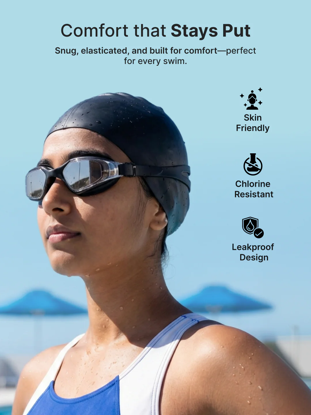 Cult Premium Swimming Kit, Anti-Fog Goggles, Silicone Swim Cap, Nose Clip, Ear Plugs & Premium Carry Box, Black - Image 5