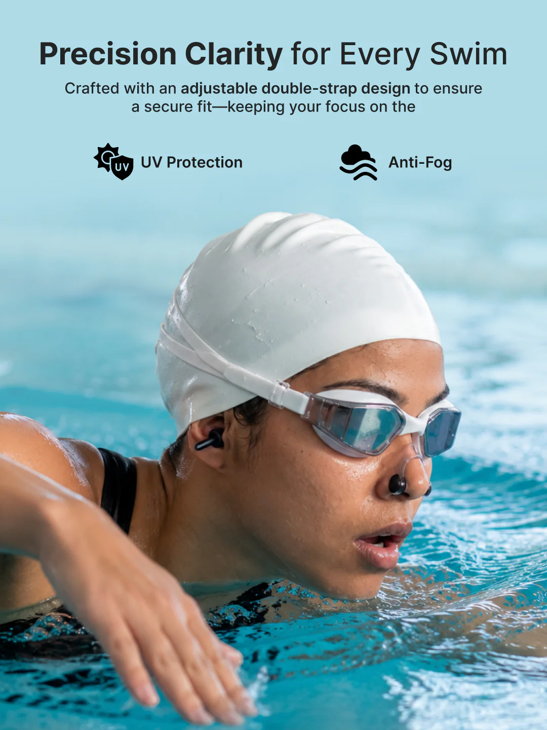 Cult Premium Swimming Kit, Anti-Fog Goggles, Silicone Swim Cap, Nose Clip, Ear Plugs & Premium Carry Box, White - Image 4