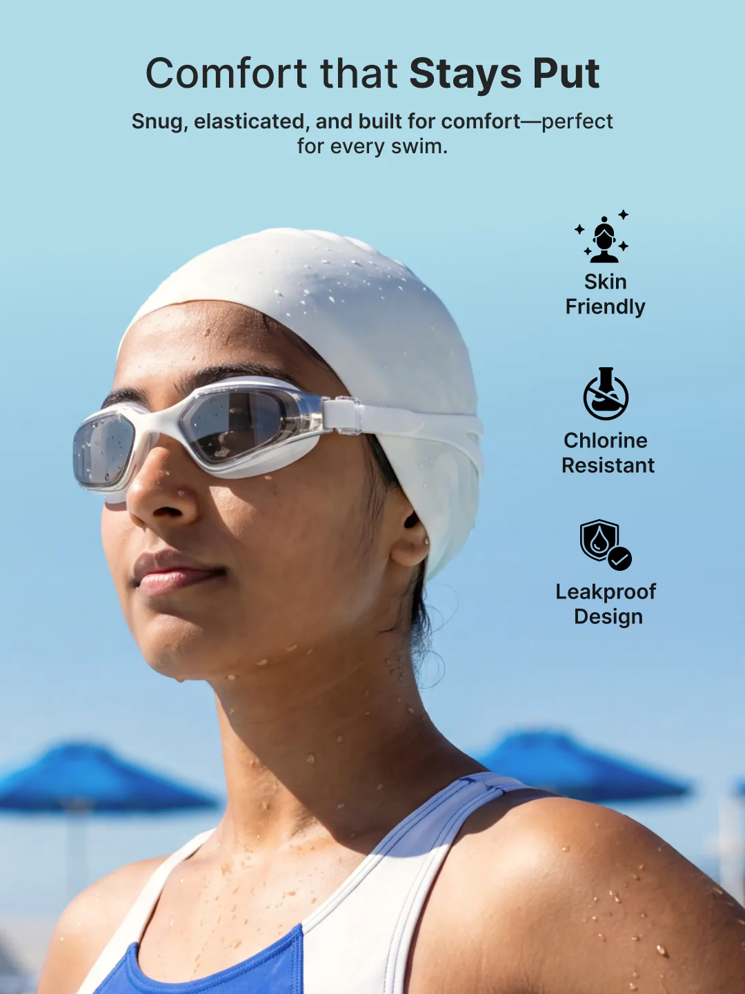 Cult Premium Swimming Kit, Anti-Fog Goggles, Silicone Swim Cap, Nose Clip, Ear Plugs & Premium Carry Box, White - Image 5