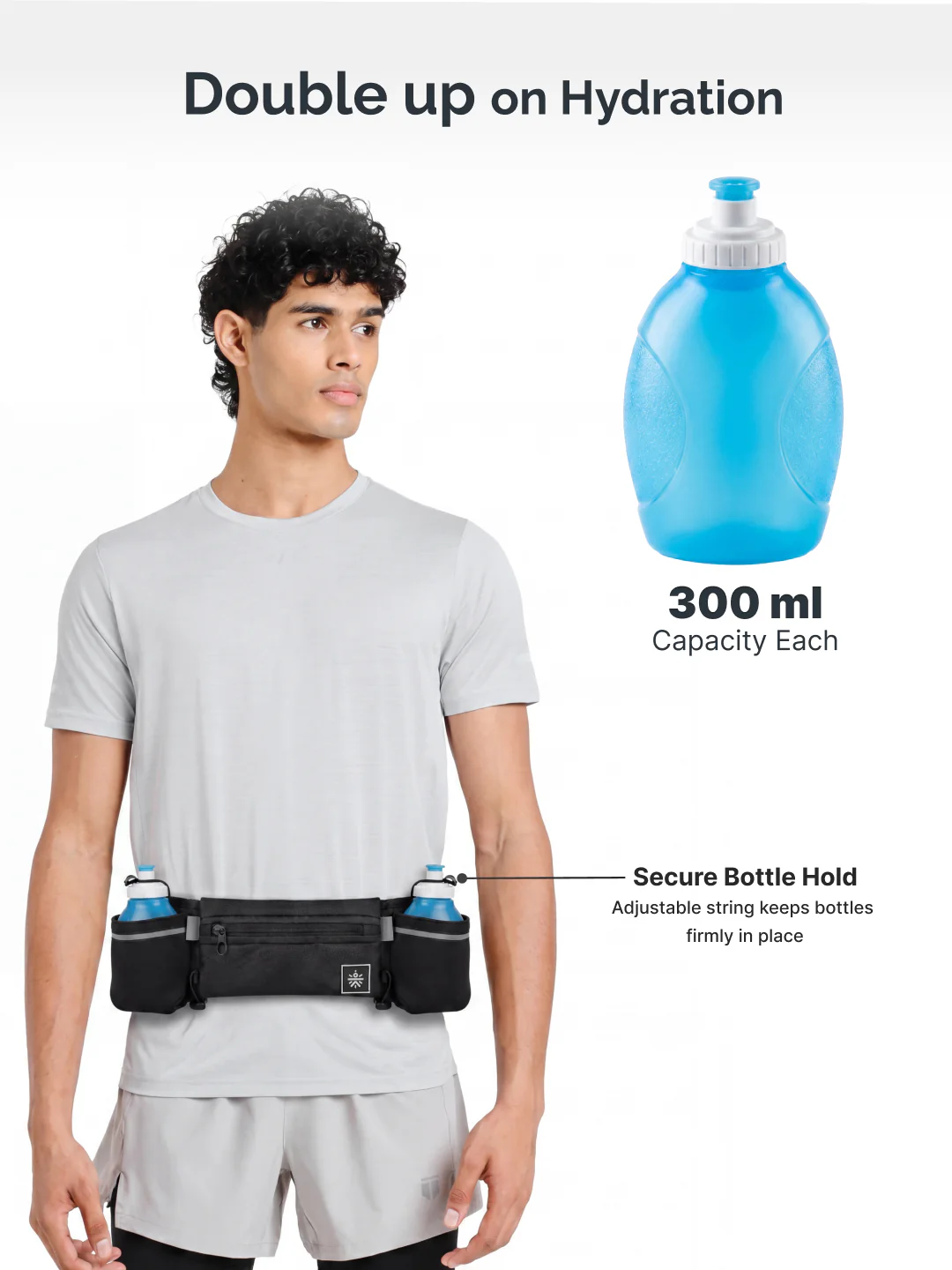 Cult Running Hydration Waist Bag with Dual 300 ml Water Bottle with Holders, Phone Pocket & Adjustable Belt - Image 5
