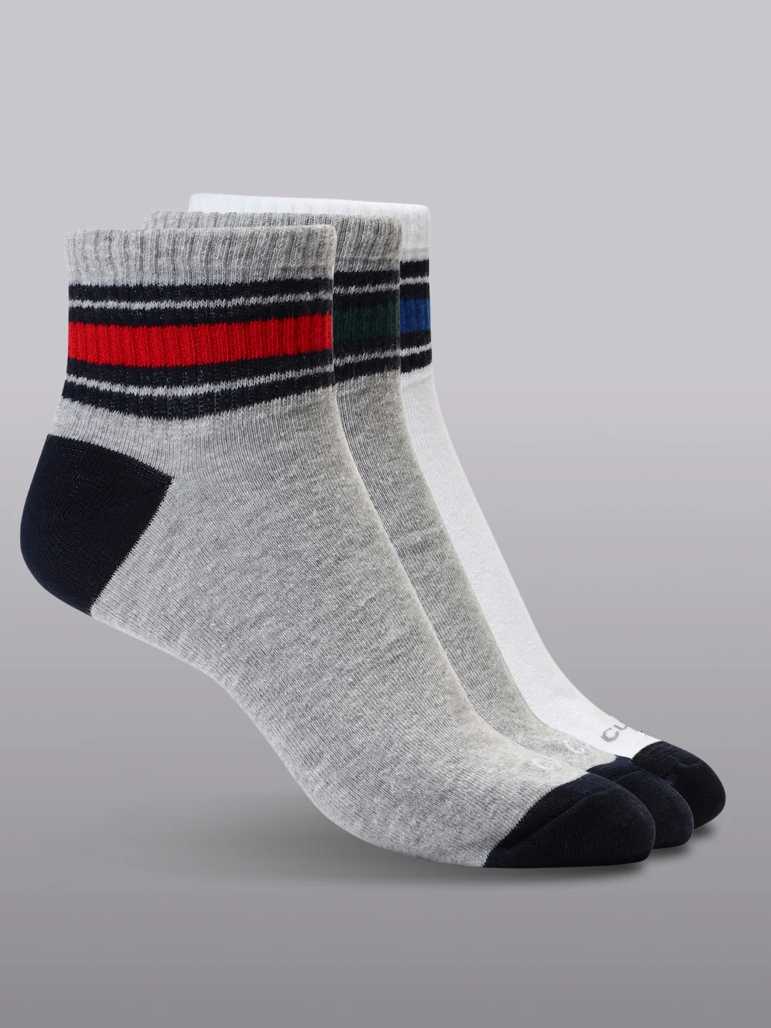 Sports Ankle Length Pack of 3 Grey Patterned Men's Cotton Socks