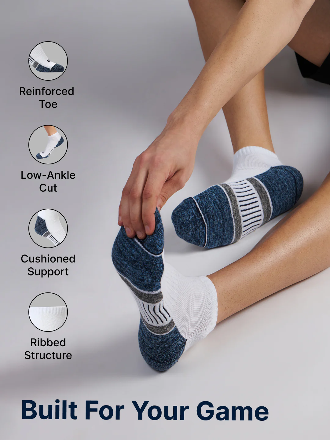 Sports Low Ankle Cotton Pack of 3 Grey,White & Black Socks Women - Image 5
