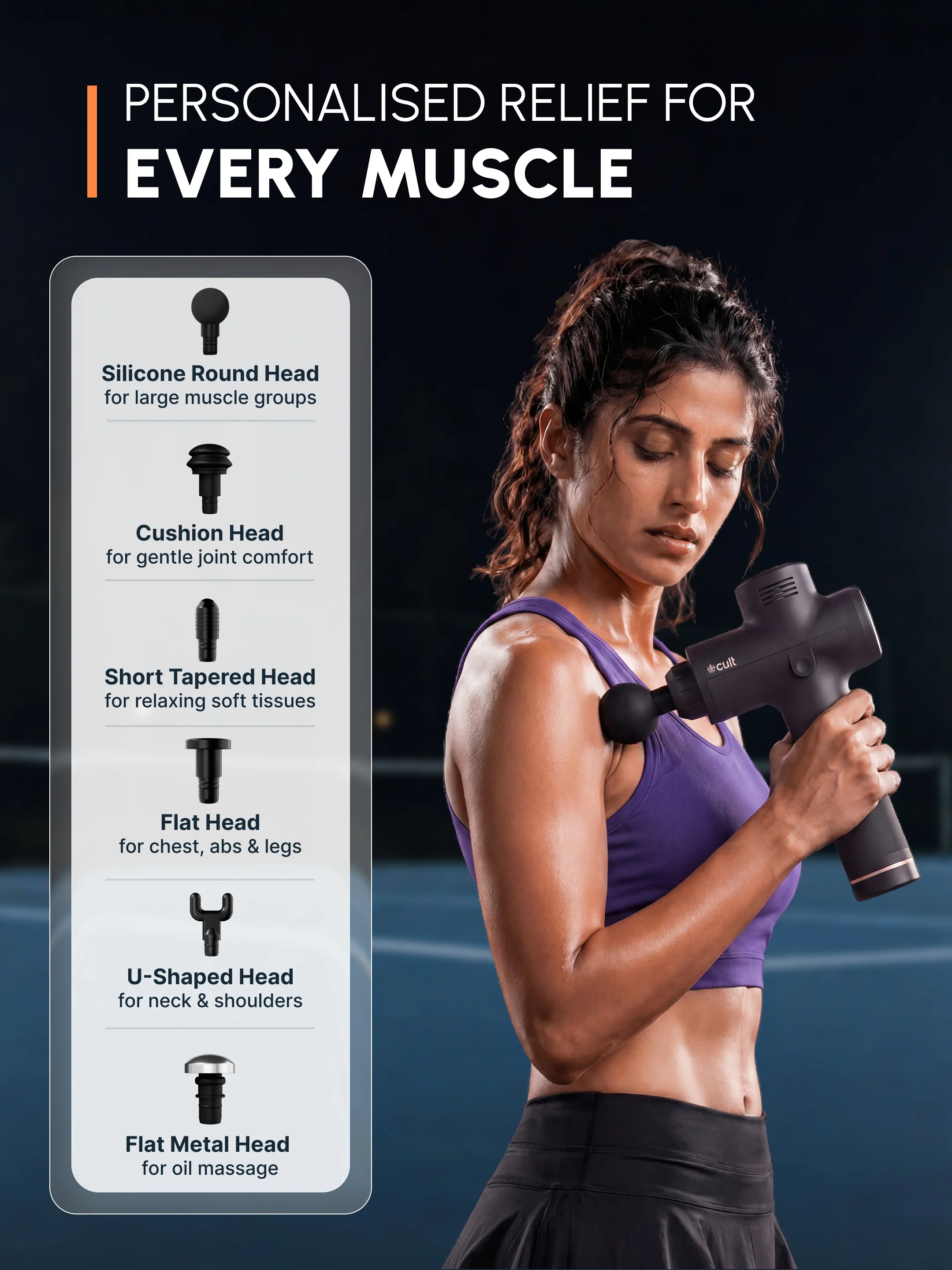 Cult TORQ X Massage Gun for Deep Tissue Muscle Recovery | BLDC Motor, 10mm Amplitude, 6 Speed Levels, 6 Massage Heads, 6-Hour Battery | Pain Relief Massager for Hybrid Athletes, Runners & Fitness Enthusiasts, Blue - Image 7