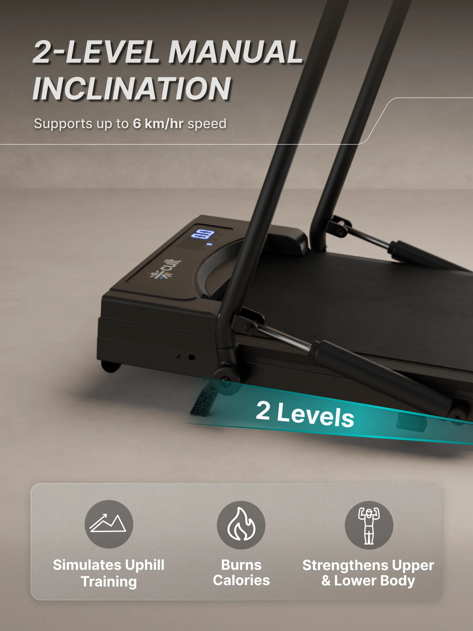 Cult Walking Pad with Trek Motion for Home | 4 HP BLDC Motor | 2-Level Manual Incline | LED Display | 130 kg Weight Capacity | Foldable & Portable - Image 5