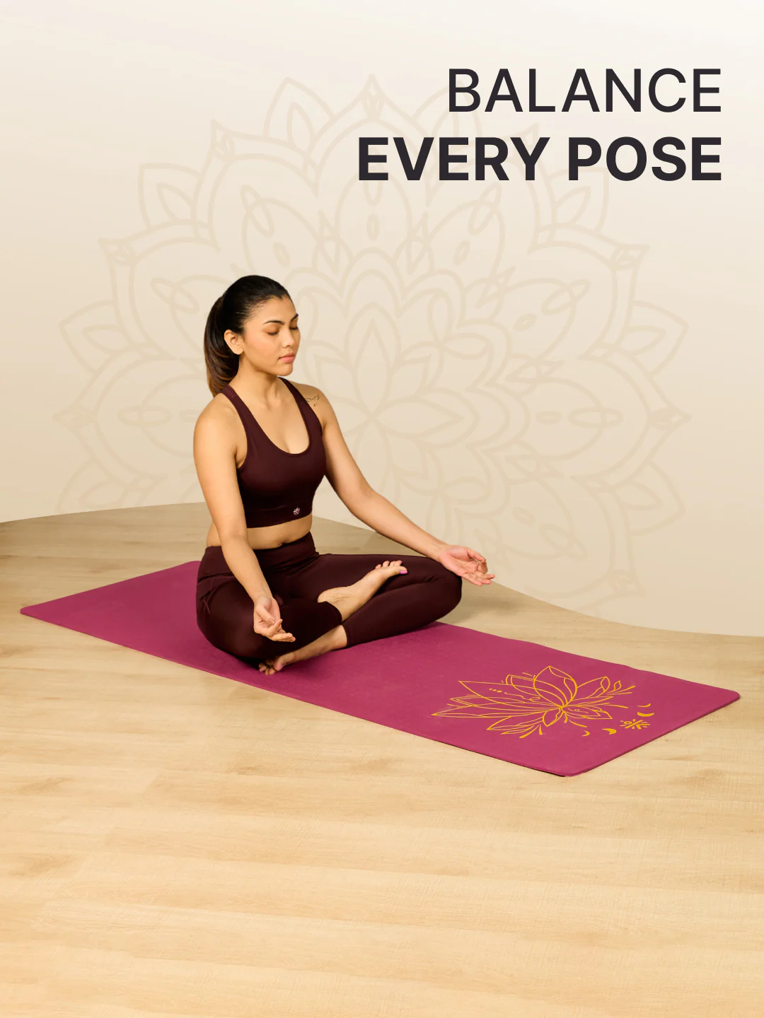 Cult Yoga Essentials Combo (6mm TPE Wine Mat + Pair of Knee Pad Black + Yoga Belt Black) - Image 2
