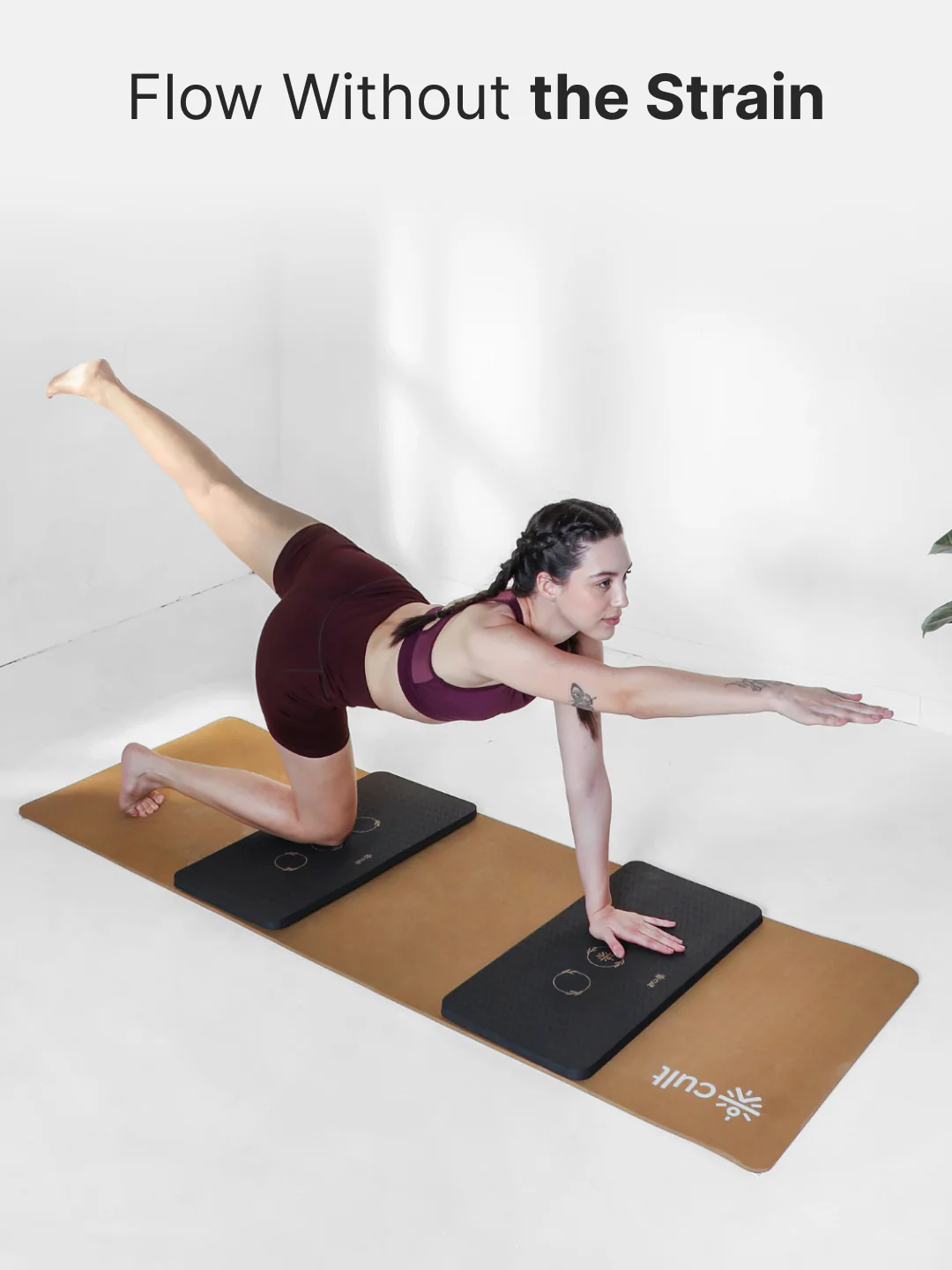 Cult Yoga Essentials Combo (6mm TPE Wine Mat + Pair of Knee Pad Black + Yoga Belt Black) - Image 5