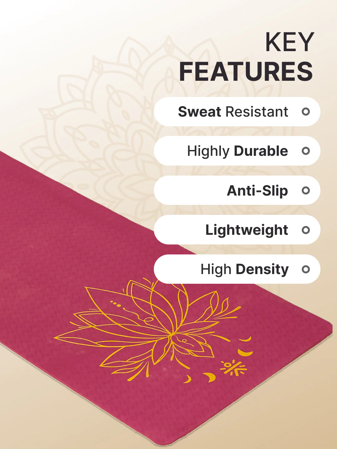 Cult Yoga Essentials Combo (6mm TPE Wine Mat + Pair of Knee Pad Black + Yoga Belt Black) - Image 8