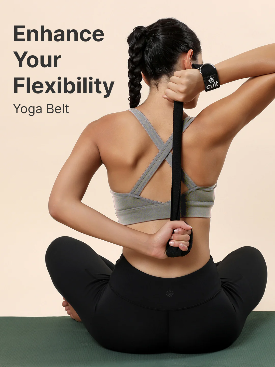Cult Yoga Essentials Combo Black (6mm TPE Mat + Pair of Knee Pad + Yoga Belt) - Image 4