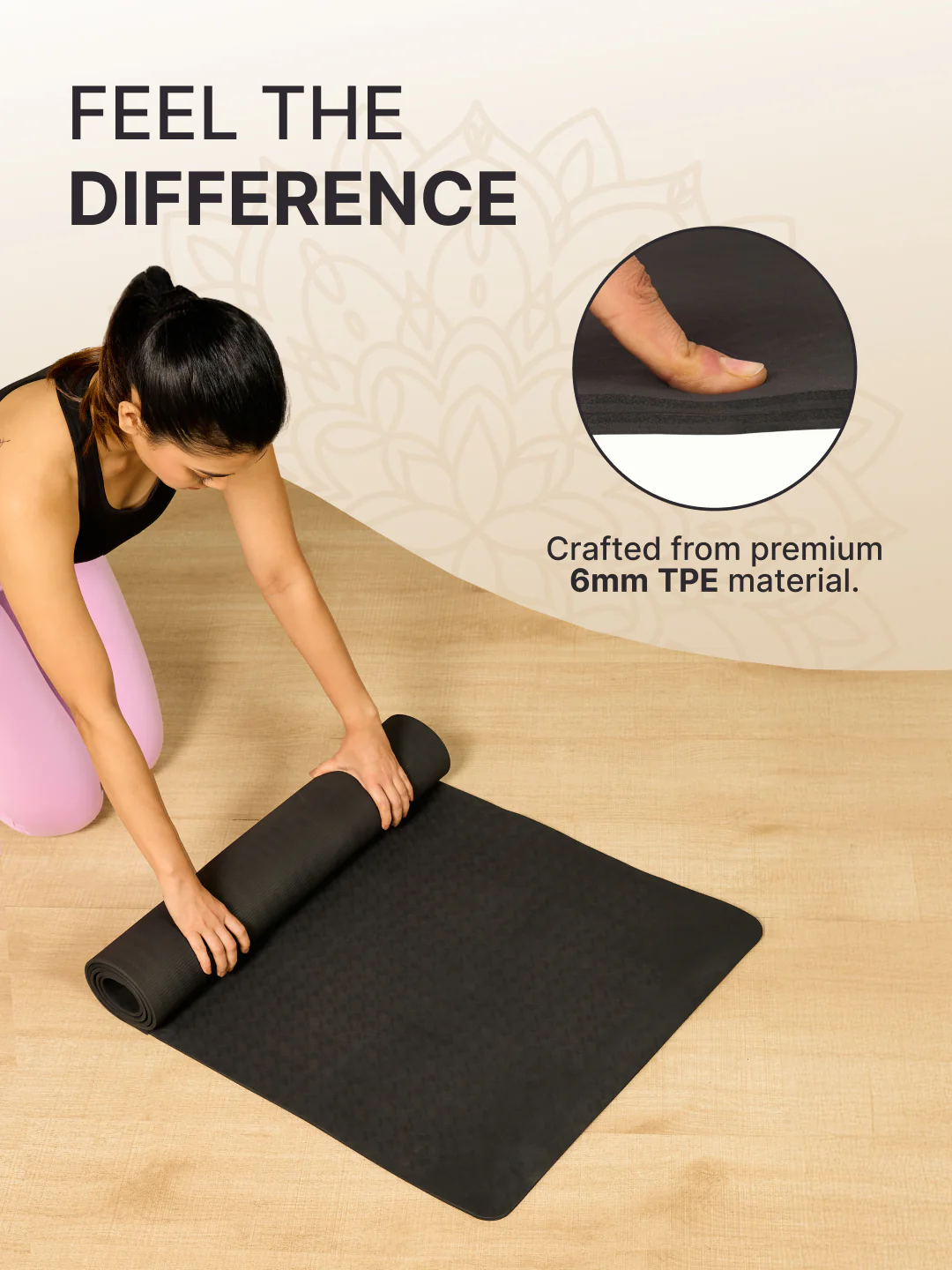 Cult Yoga Essentials Combo Black (6mm TPE Mat + Pair of Knee Pad + Yoga Belt) - Image 7