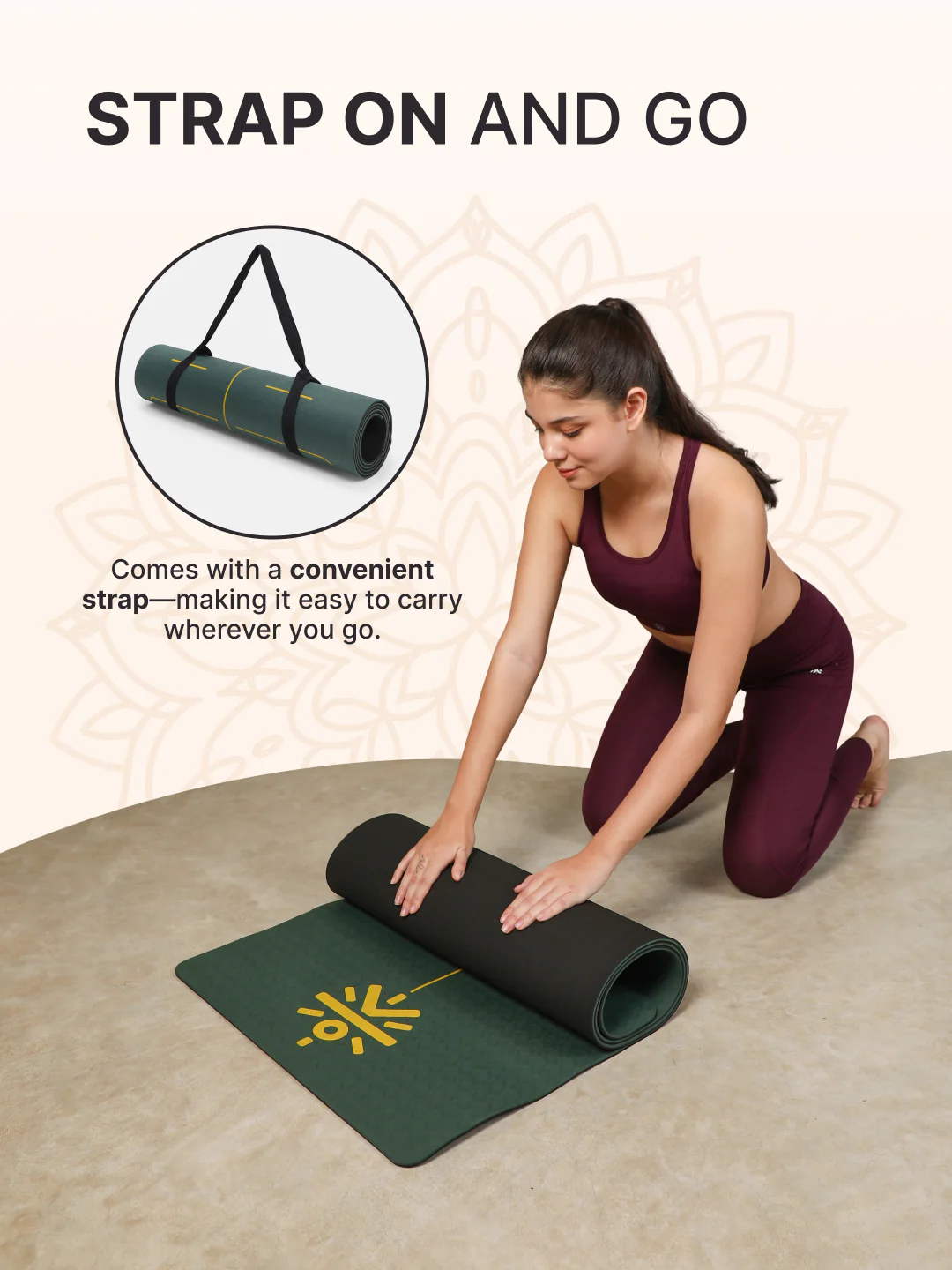 CULT Premium TPE Yoga Mat with Alignment Marks 6mm Thick Non-Slip Exercise & Pilates Mat for Men & Women, Eco-Friendly, Sweat-Resistant with Carry Strap Green - Image 7