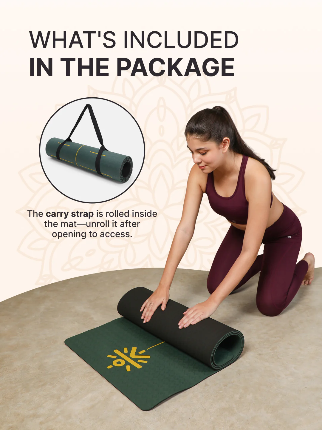 CULT Premium TPE Yoga Mat with Alignment Marks 6mm Thick Non-Slip Exercise & Pilates Mat for Men & Women, Eco-Friendly, Sweat-Resistant with Carry Strap Green - Image 9