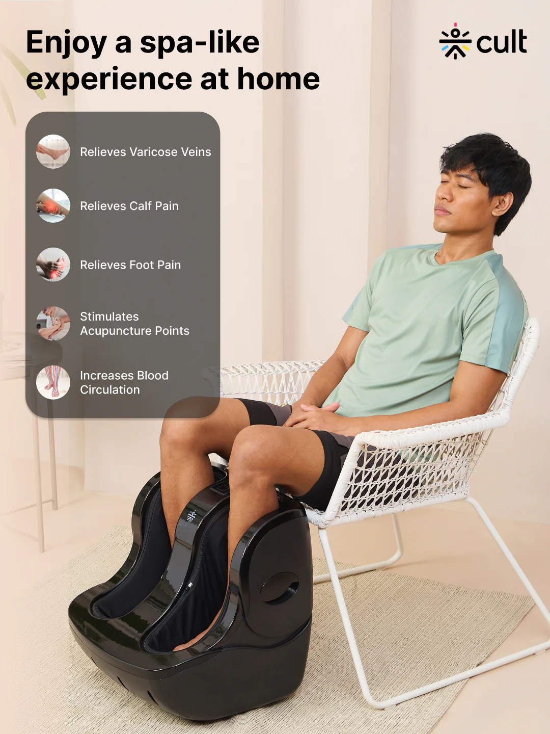 Cult Zen Foot & calf massager with Air Compression, Vibration & Warm Therapy, Pain Relief, Improves Blood Circulation, Suitable for Home usage - Image 2