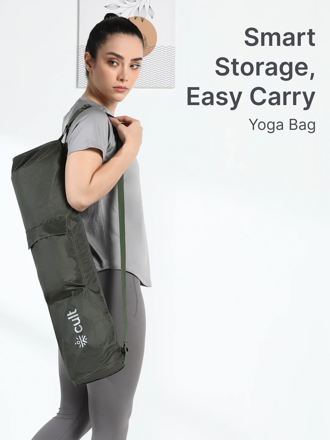 cult Yoga Mat Bag Olive with Adjustable Shoulder Strap Fits Up to 6mm Mat - Image 2
