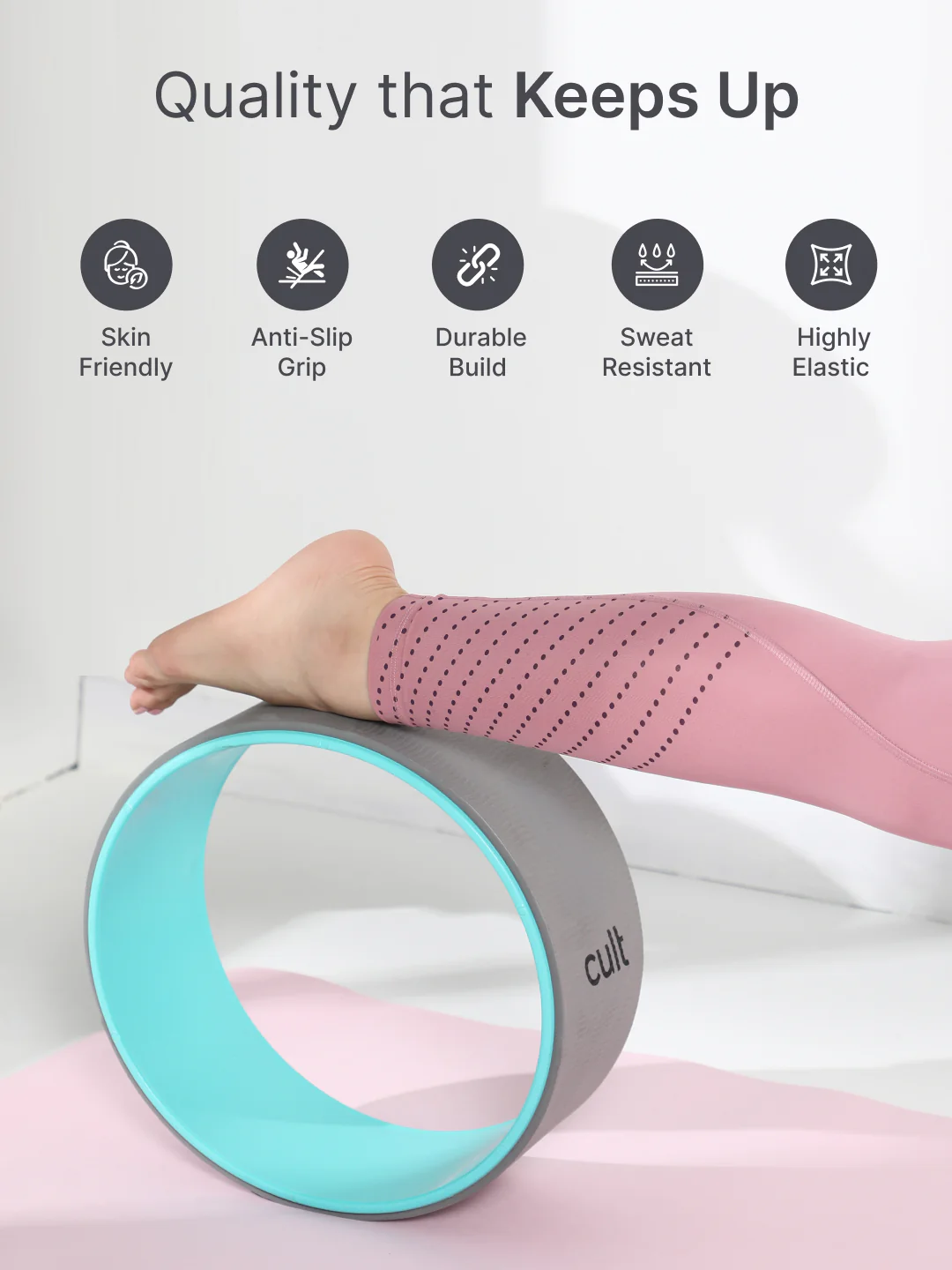 EVA 5mm Yoga Mat with carry strap with Yoga Wheel Grey - Image 2