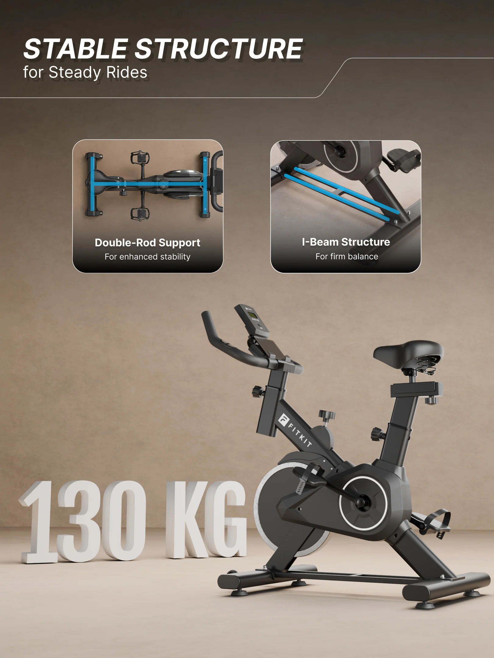 Fitkit by Cult FK8001 Spin Bike with 8Kg Flywheel, LCD Display, Adjustable Brake Pad Resistance with Belt Drive System for Fitness at Home Workouts | Max Weight : 130 kg (Black) - Image 3