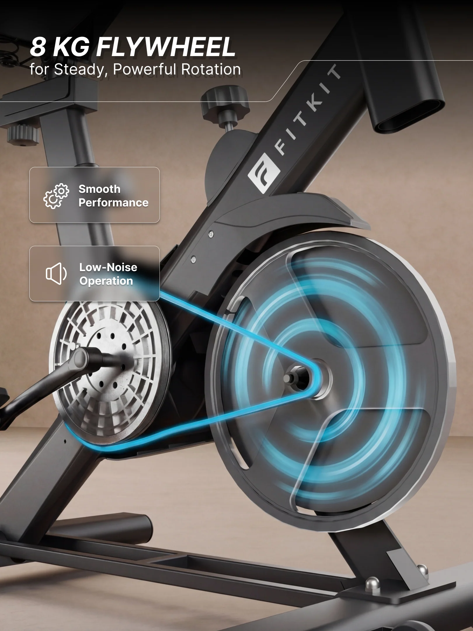 Fitkit by Cult FK8001 Spin Bike with 8Kg Flywheel, LCD Display, Adjustable Brake Pad Resistance with Belt Drive System for Fitness at Home Workouts | Max Weight : 130 kg (Black) - Image 5