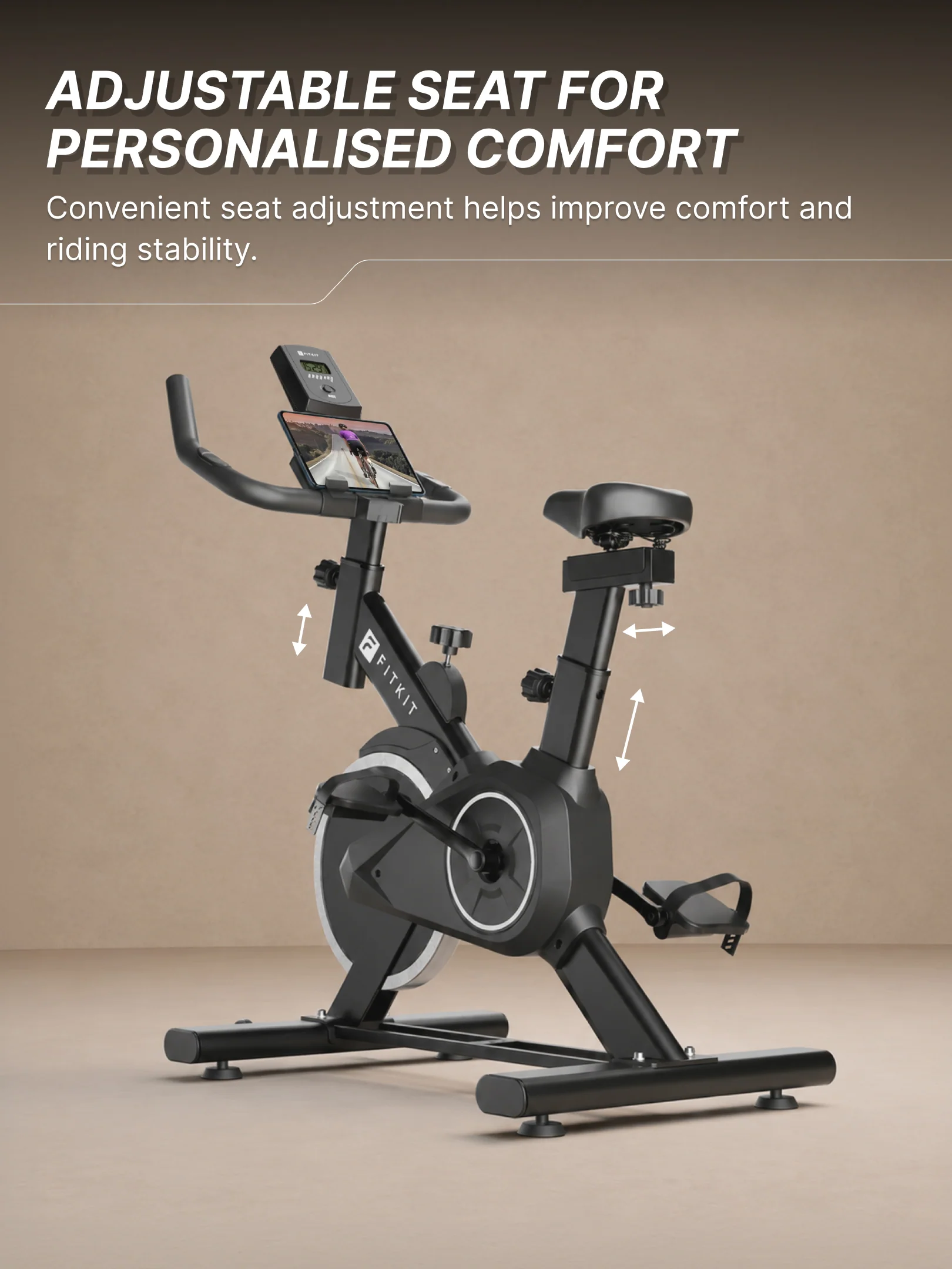 Fitkit by Cult FK8001 Spin Bike with 8Kg Flywheel, LCD Display, Adjustable Brake Pad Resistance with Belt Drive System for Fitness at Home Workouts | Max Weight : 130 kg (Black) - Image 9