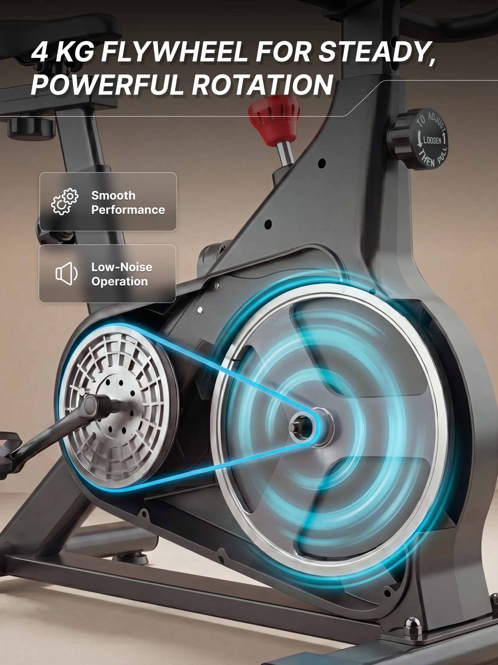 Fitkit by Cult FK8002 Spin Bike with 4 Kg Flywheel, LCD display, Adjustable Brake Pad Resistance with Belt Drive System for Fitness at Home Workouts | Max Weight : 140 kg (Black) - Image 3