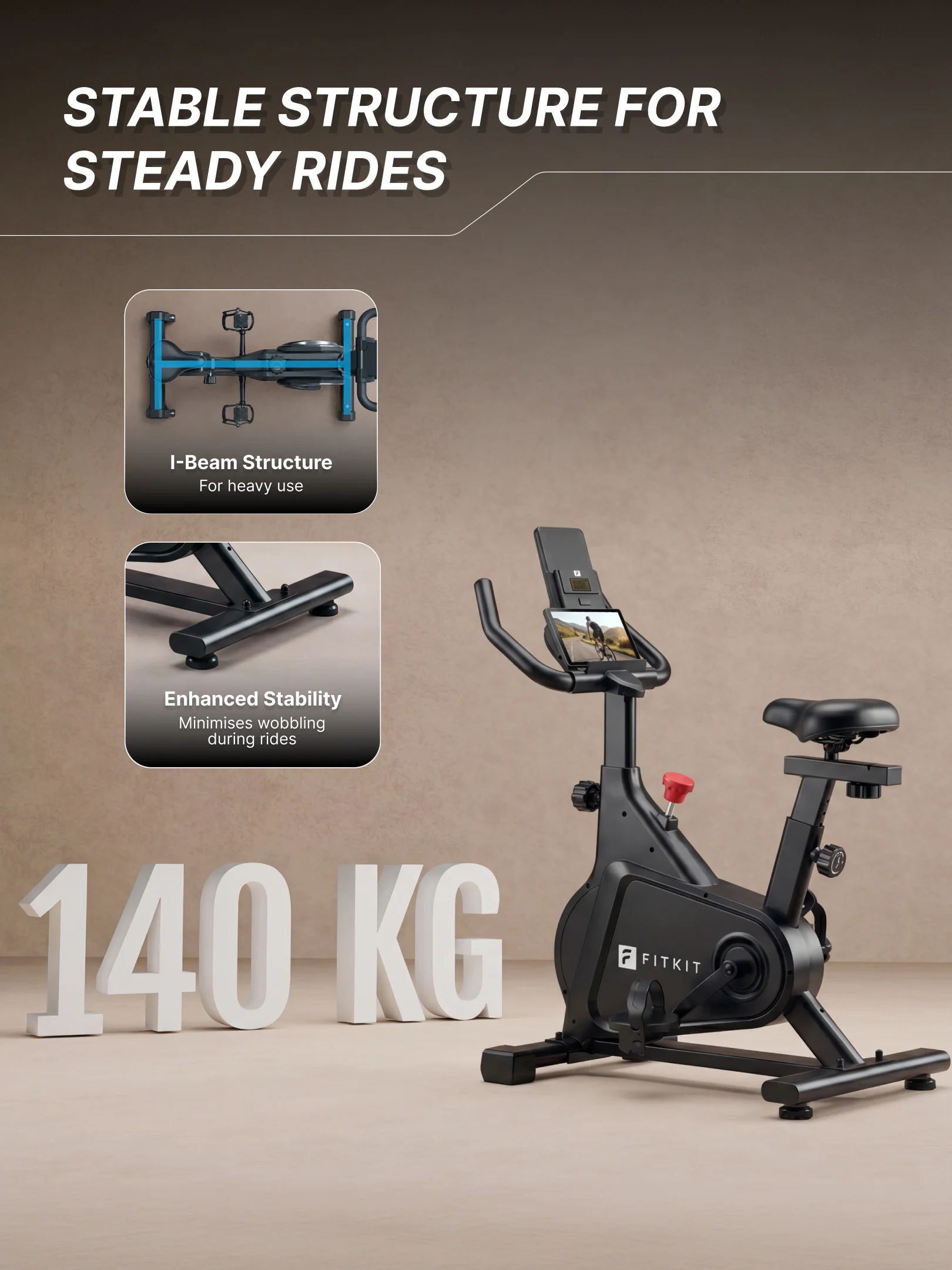 Fitkit by Cult FK8002 Spin Bike with 4 Kg Flywheel, LCD display, Adjustable Brake Pad Resistance with Belt Drive System for Fitness at Home Workouts | Max Weight : 140 kg (Black) - Image 4