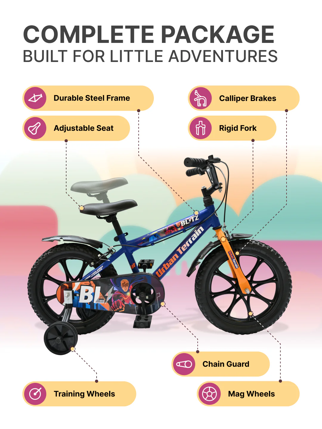 Urban Terrain Blitz Cycles 16T for Boys/Girls Kids Ages 4 to 6 Comes with Training Wheels (Blue) - Image 2