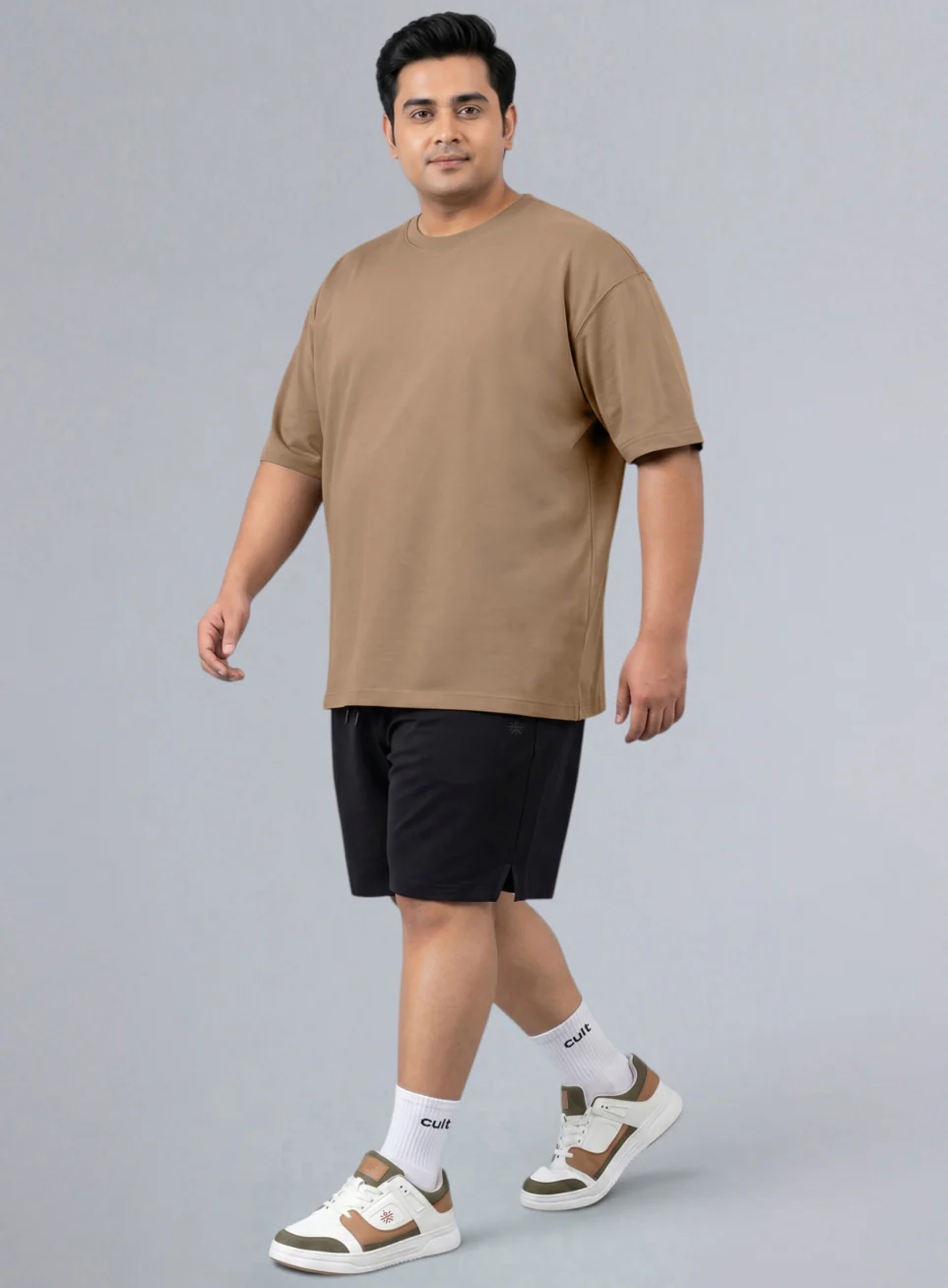 Men's Beige One More Rep Graphic Plus Size Oversized Fit T-shirt - Image 2