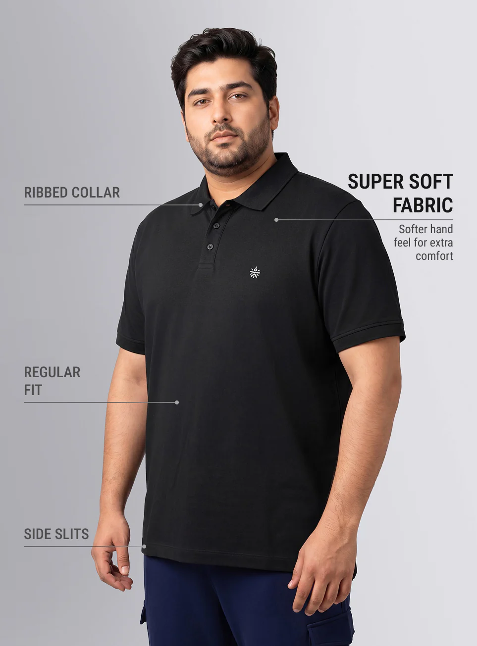 Men's Black All Day Play Plus Size Polo T-shirt - Image 5