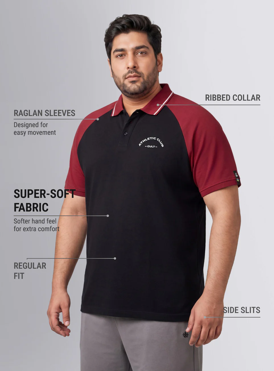 Men's Black Athletic Club Plus Size Polo T-shirt - Image 5