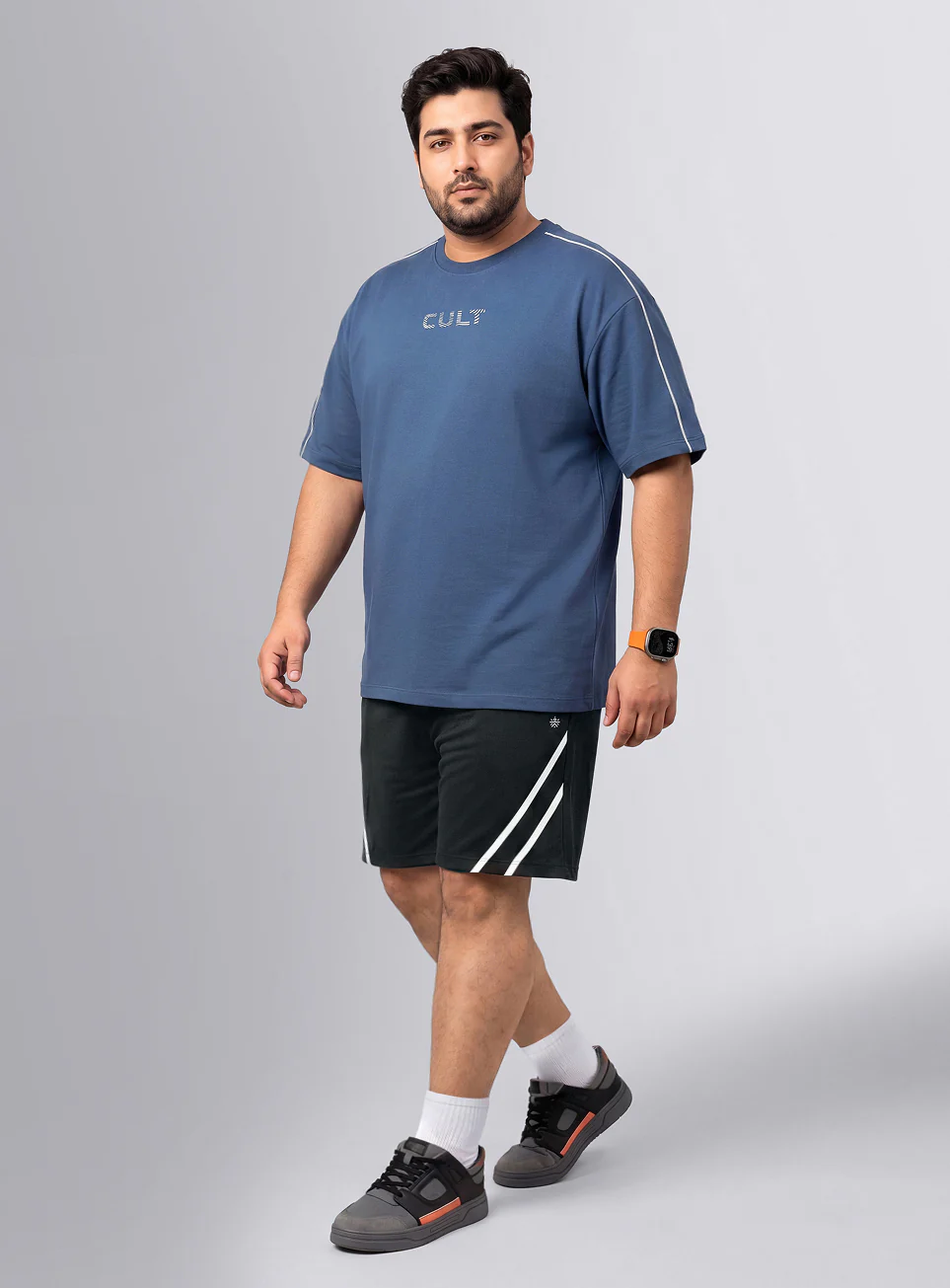 Men's Black Contrast Panel Plus Size Shorts - Image 2