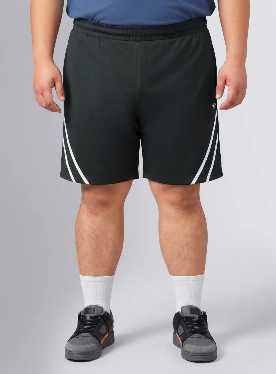 Men's Black Contrast Panel Plus Size Shorts - Image 4