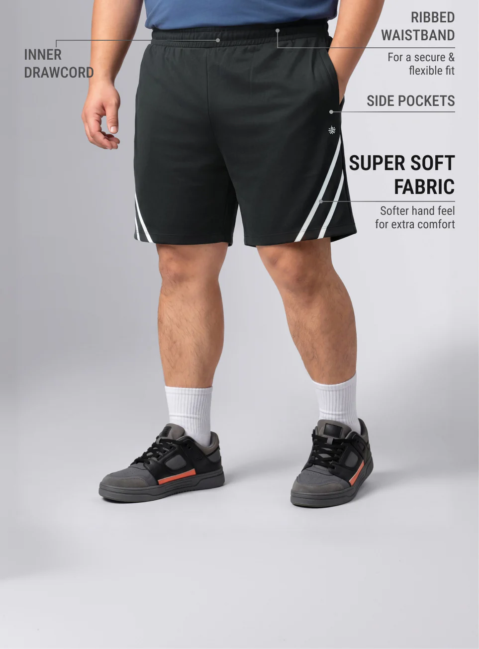 Men's Black Contrast Panel Plus Size Shorts - Image 5