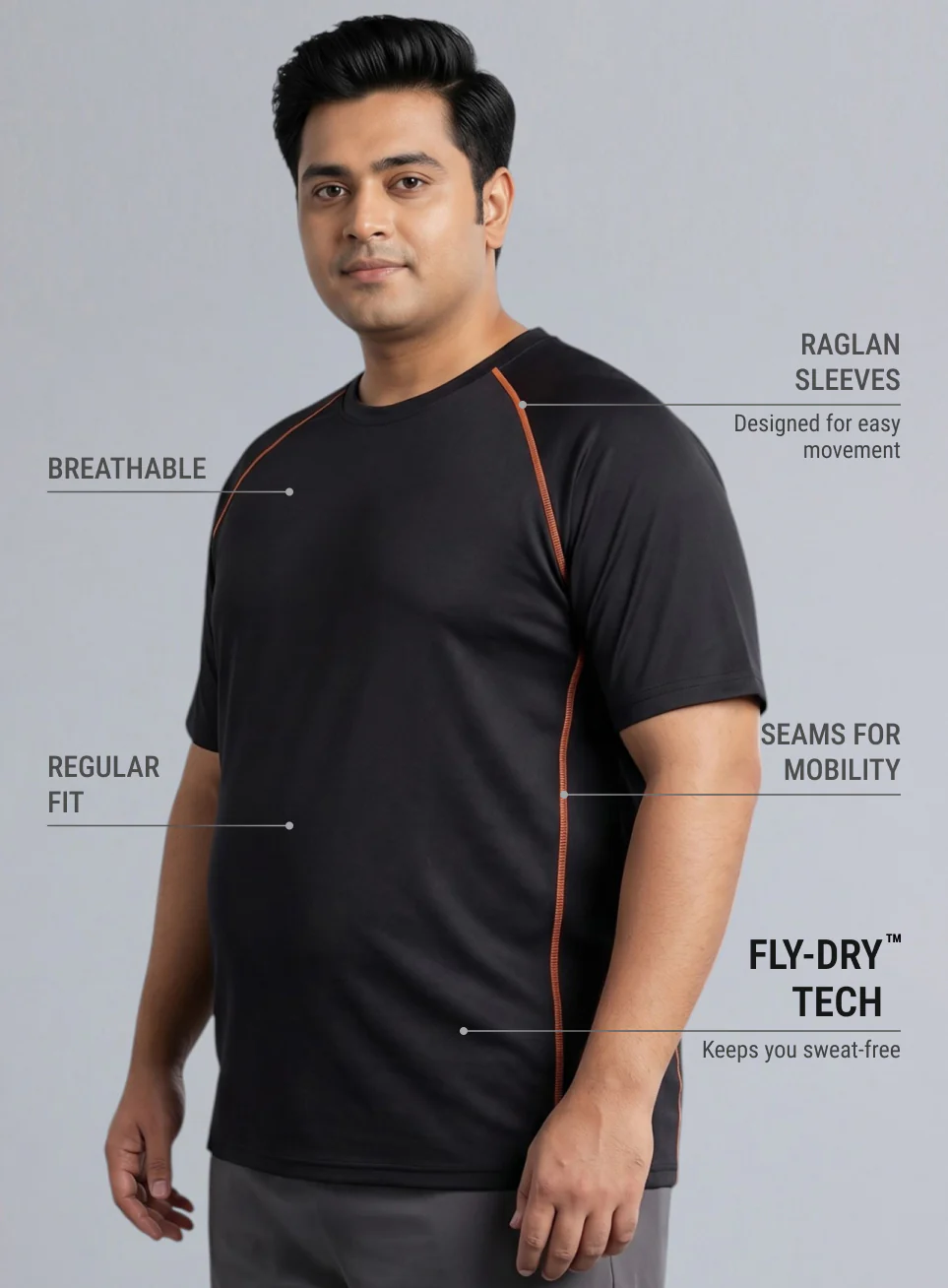 Men's Black Everyday Workout Train Plus Size T-shirt - Image 5