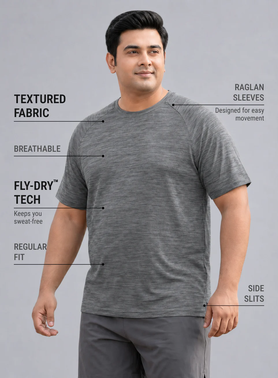 Men's Black Textured Performance Plus Size T-shirt - Image 5